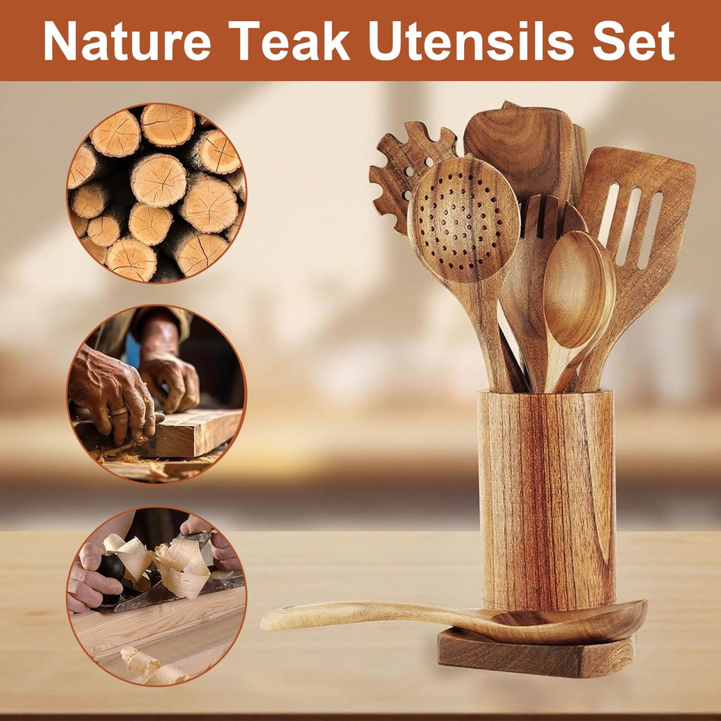 Non-Stick Safe 10Pcs Wooden Spoons for Cooking, Smooth Finish Teak Wooden Utensils for Cooking, Soft Comfort-Grip Wood Spoons for Co... - Premium Stainless Steel Cooking Utensil for Non-Stick Pots Detail