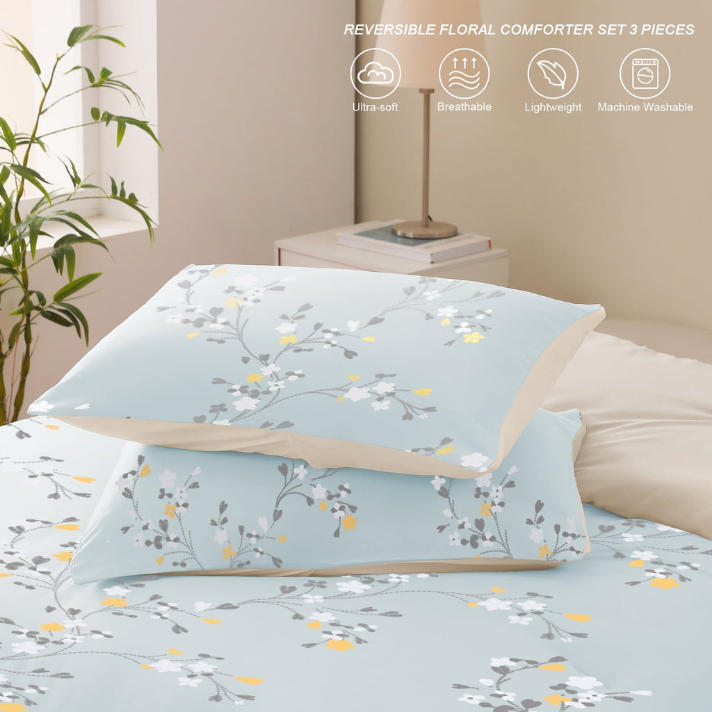 Hypoallergenic Cloud 3-Piece Floral King Size Comforter Set, Microfiber Bedding Down Alternative Comforter for All Seasons with 2 Pillow S... - All-Season Down Alternative Comforter Insert Detail