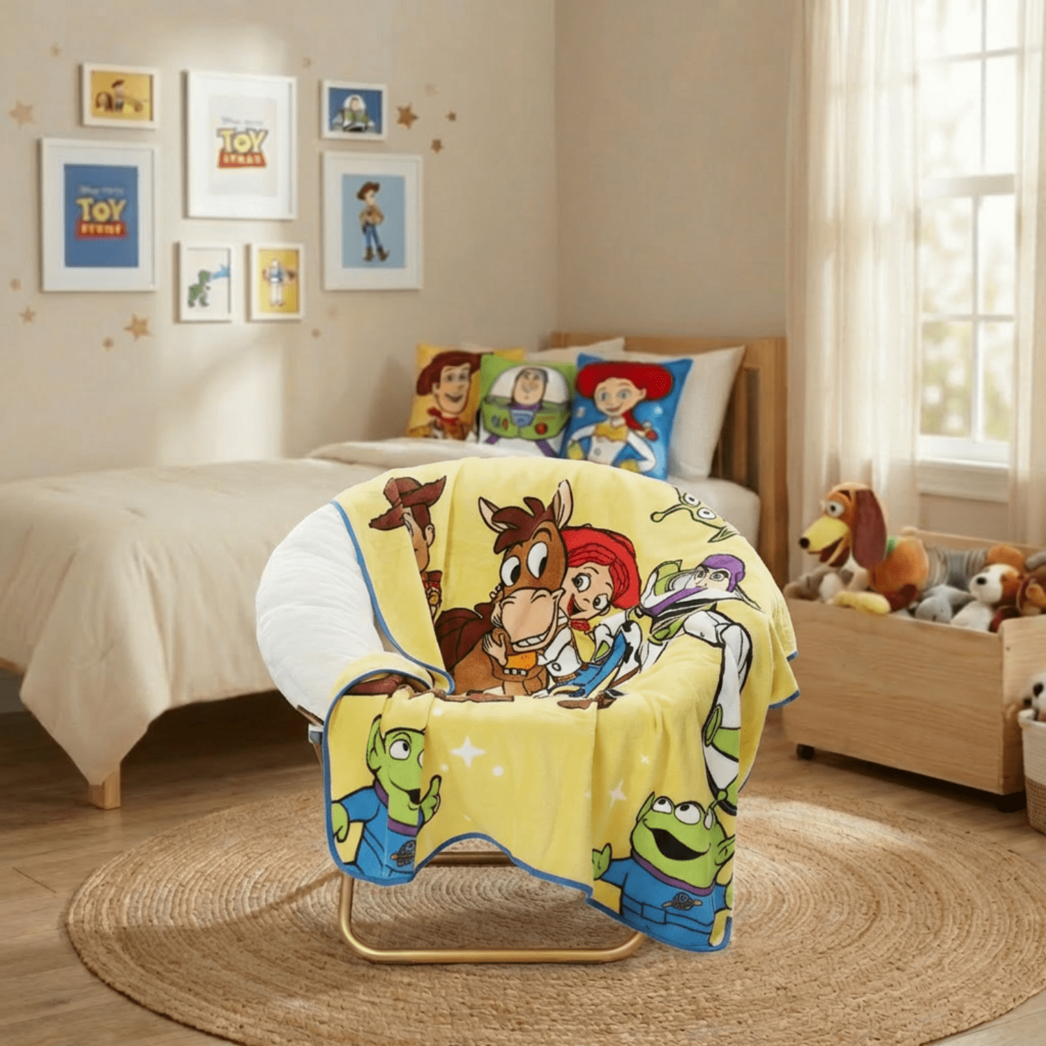 Decorative Knitted Space Kids Throw Blanket, Soft Coral Fleece, Yellow, 46" x 60" - Luxury Knitted Decorative Throw Blanket with Fringes Detail