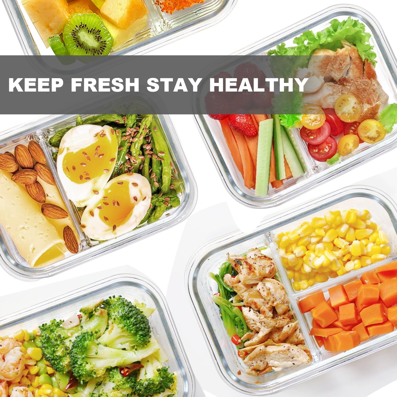 Deliciously Squishy 8 Pcs Glass Food Storage Containers with Lids, 2 & 3 Compartment Glass Airtight Meal Prep Containers (4 Containers & ... - Fun Food Fidget Cookie Squishable Toy Detail