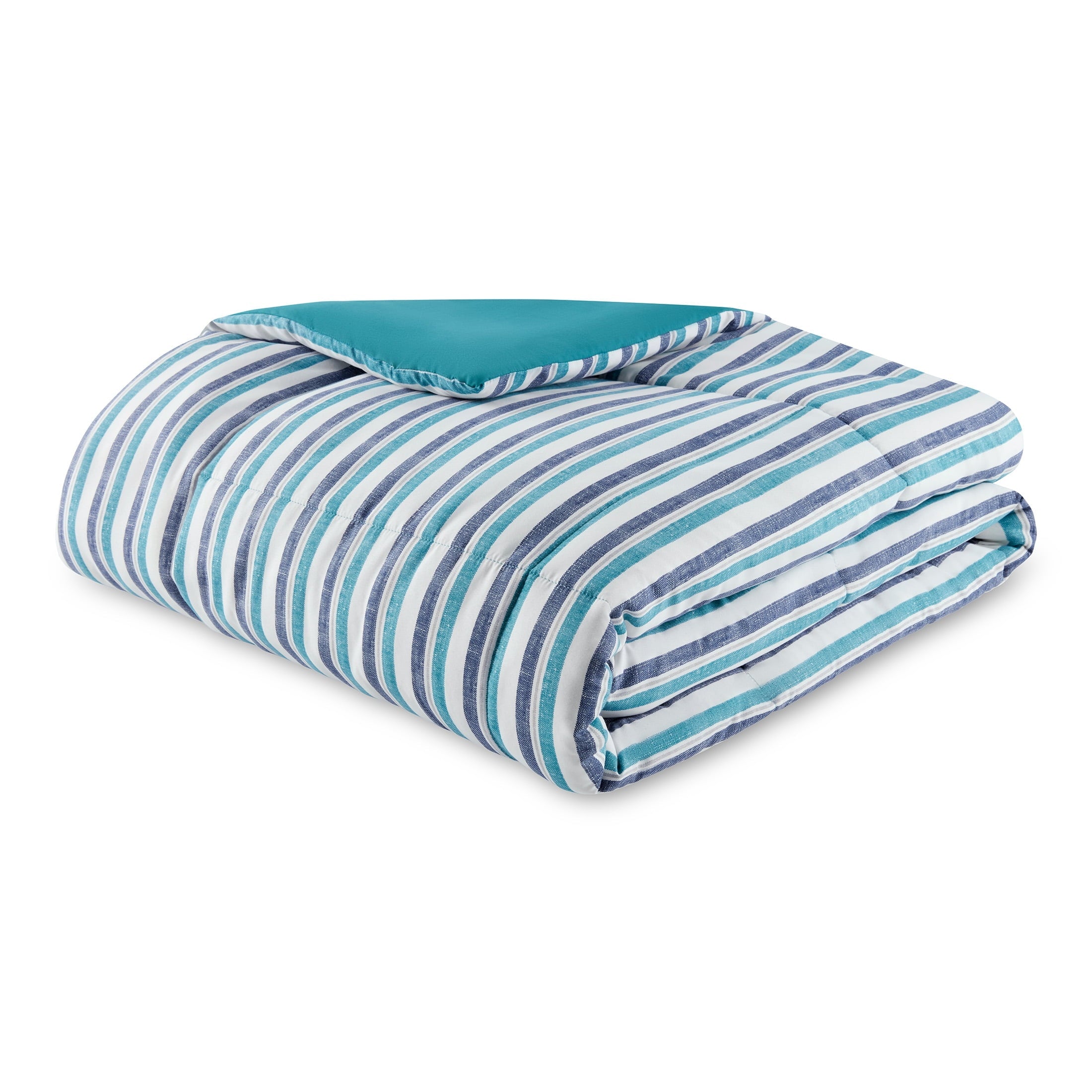 Heavyweight Warmth All in One Reversible Comforter and Sheet Set- 7 Piece, Queen, Blue Pinstripe - Hypoallergenic Ultra-Fluffy Quilt for Winter Detail