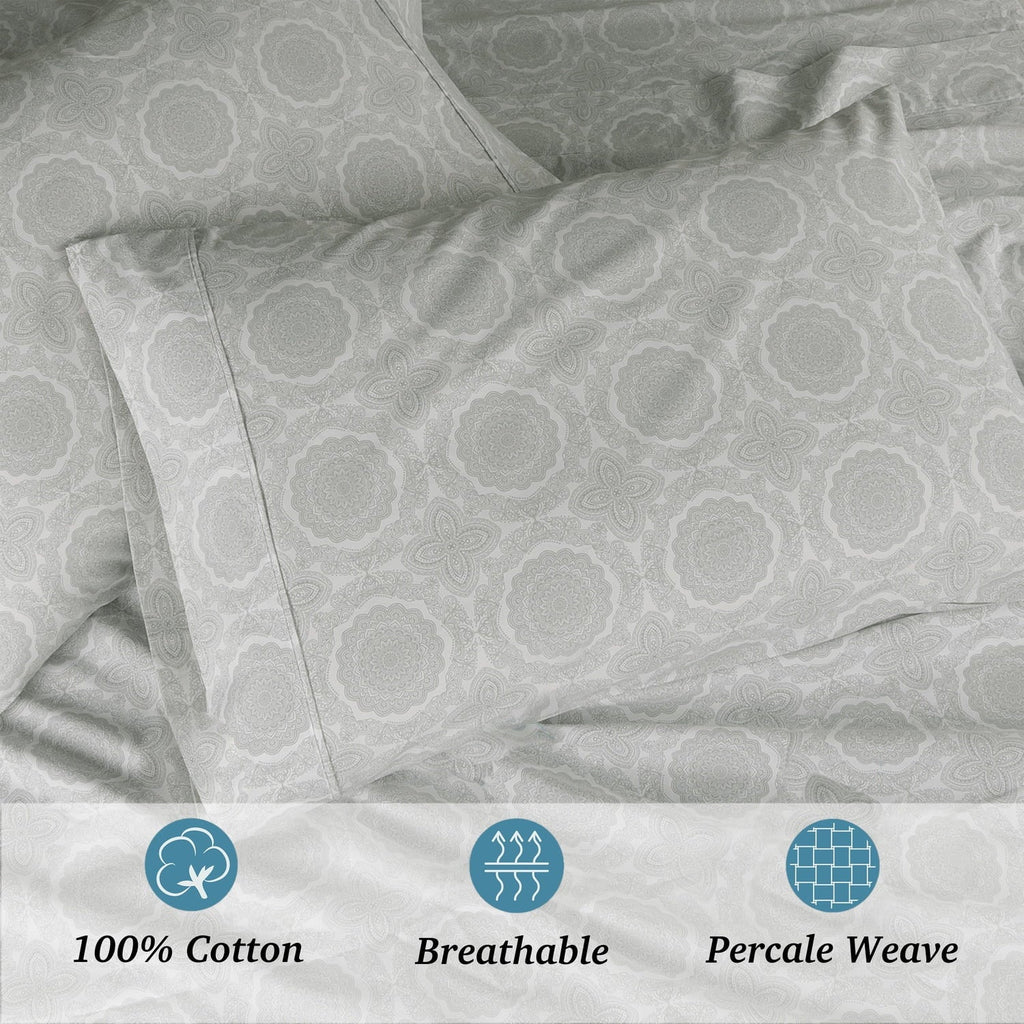 Breathable Luxury 100% Cotton Queen Sheets Set, 4 Piece Bed Sheets Set with HeiQ Fresh, Percale Weave, Hotel Luxury, Ultra Soft Sheets ... - Breathable Egyptian Cotton Flat & Fitted Sheets Detail