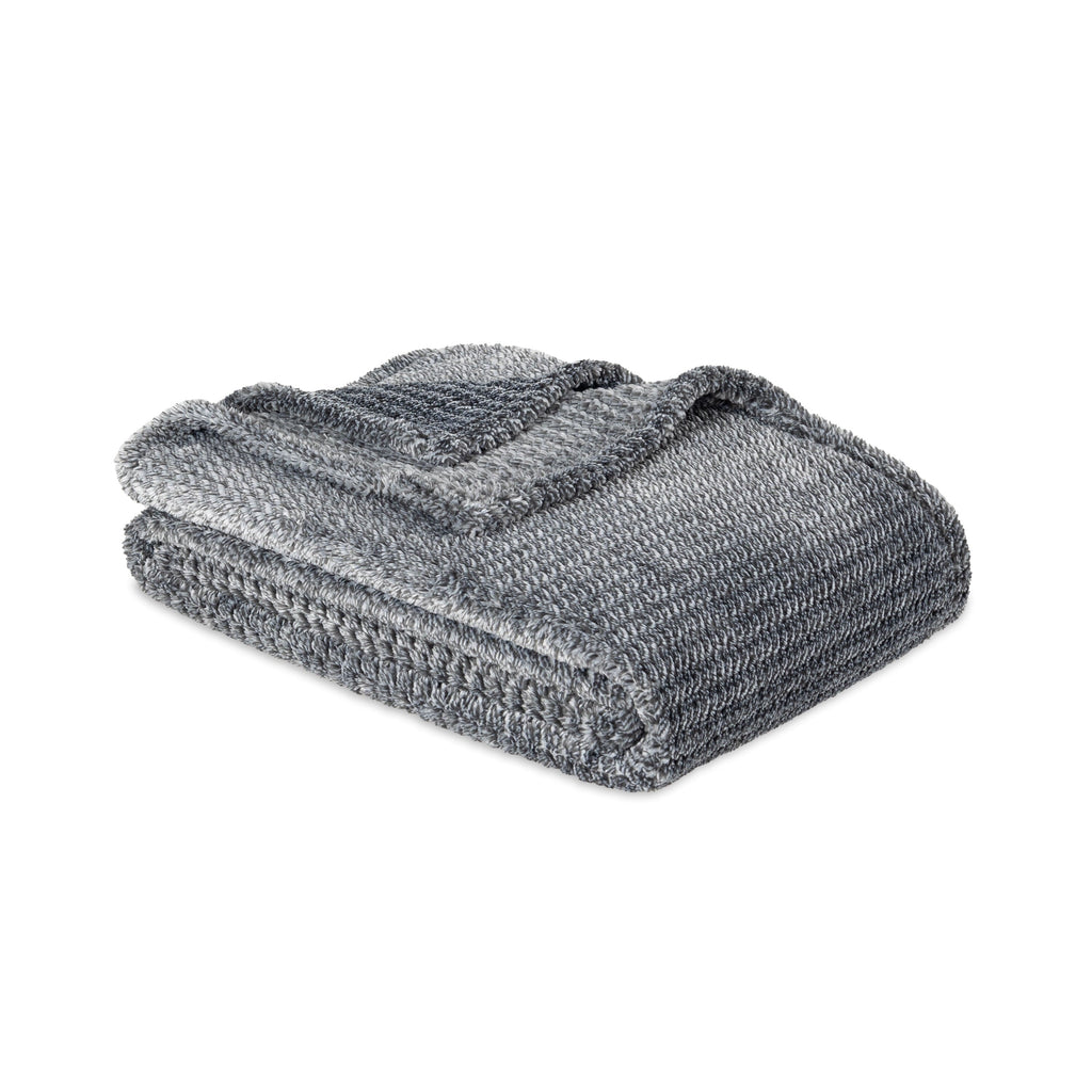 Reversible Sherpa Plush Textured Heathered Soft Oversized Throw Blanket, Gray - Super Soft Reversible Sherpa Flannel Blanket Detail