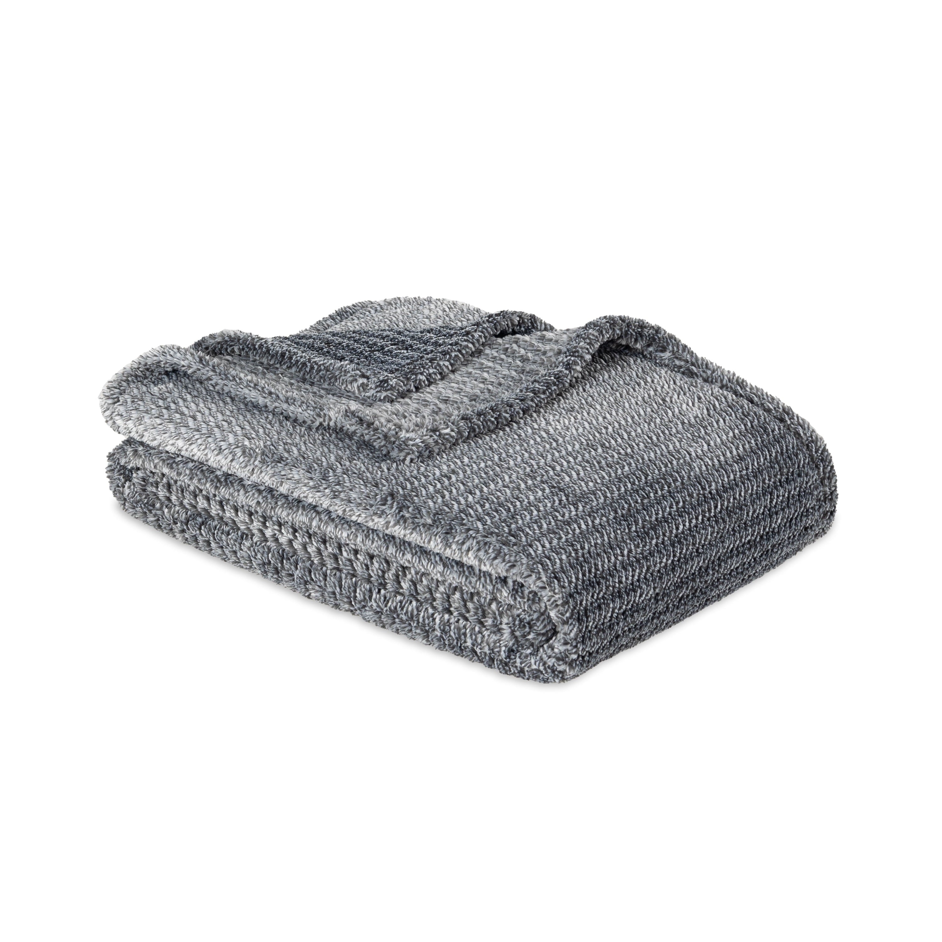 Reversible Sherpa Plush Textured Heathered Soft Oversized Throw Blanket, Gray - Super Soft Reversible Sherpa Flannel Blanket Detail