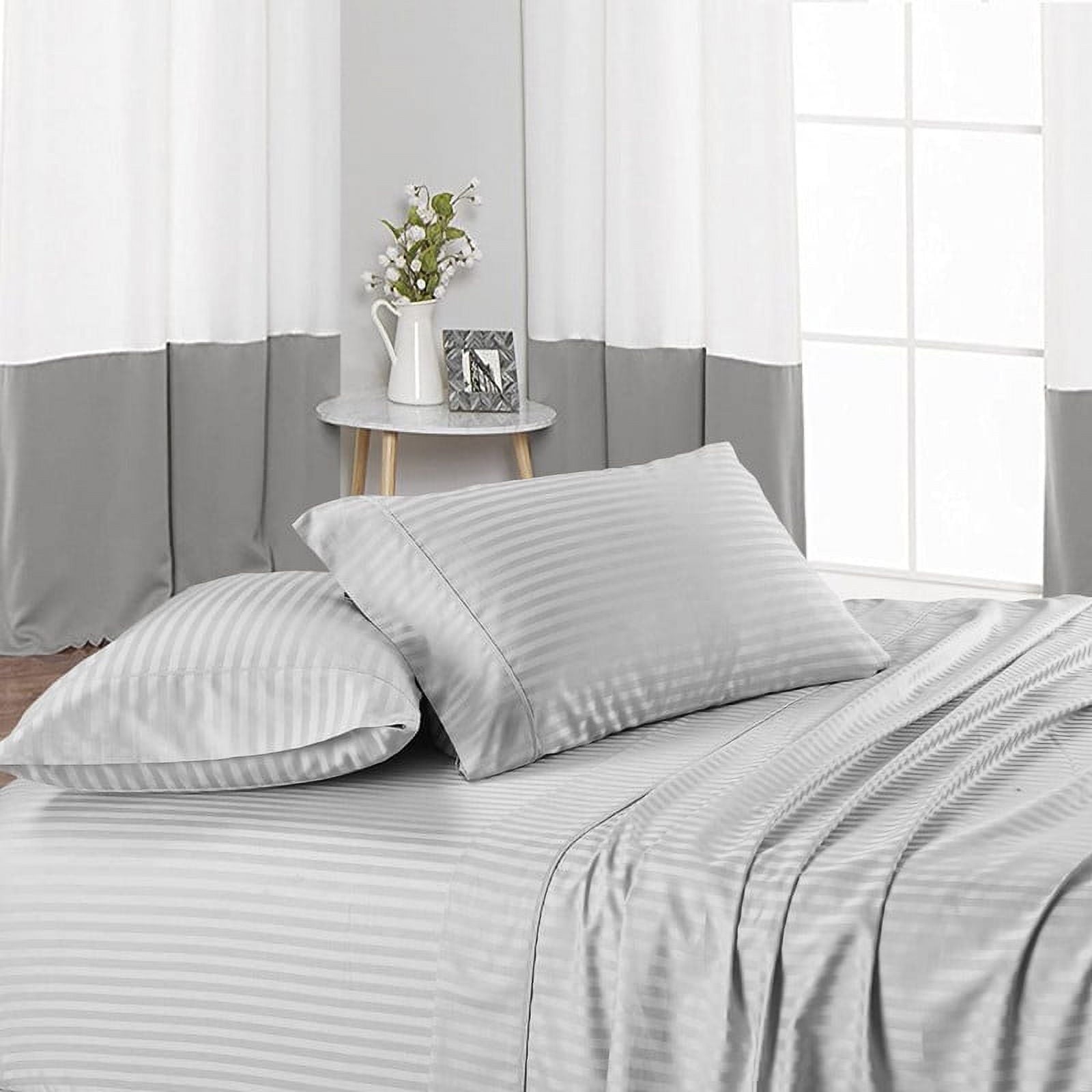Cooling Sateen 4 Piece 100% Egyptian Cotton Bed Sheets Set - Luxury Soft & Sheets - Deep Pocket of 16" Inch - Hotel Style Silky Bedd... - Breathable Egyptian Cotton Flat & Fitted Sheets Detail
