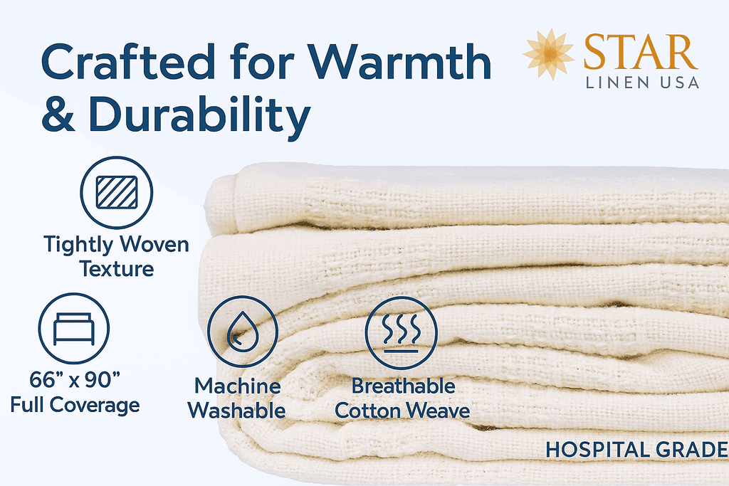 Reversible Sherpa Hospital Thermal Blanket Throw Snag Free | 100% Cotton | Twin 66"x90" | White (1) - Lightweight Plush Warm Blanket for All Seasons Detail
