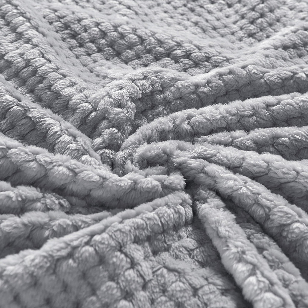 Decorative Knitted Waffle Textured Extra Large Fleece Blanket, Super Soft and Warm Throw Blanket for Couch, Sofa and Bed (Light Grey, 50... - Super Soft Reversible Sherpa Flannel Blanket Detail
