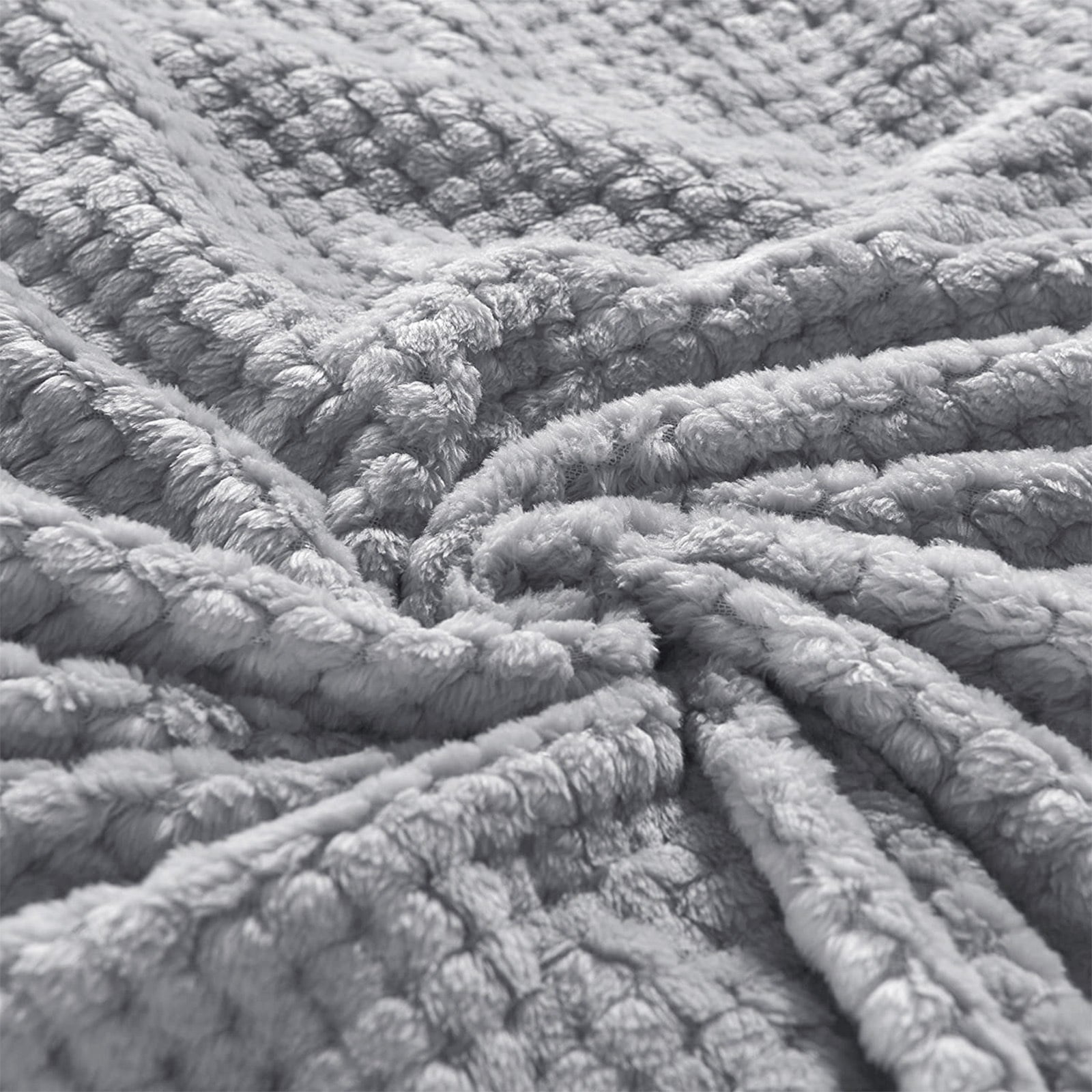 Decorative Knitted Waffle Textured Extra Large Fleece Blanket, Super Soft and Warm Throw Blanket for Couch, Sofa and Bed (Light Grey, 50... - Super Soft Reversible Sherpa Flannel Blanket Detail