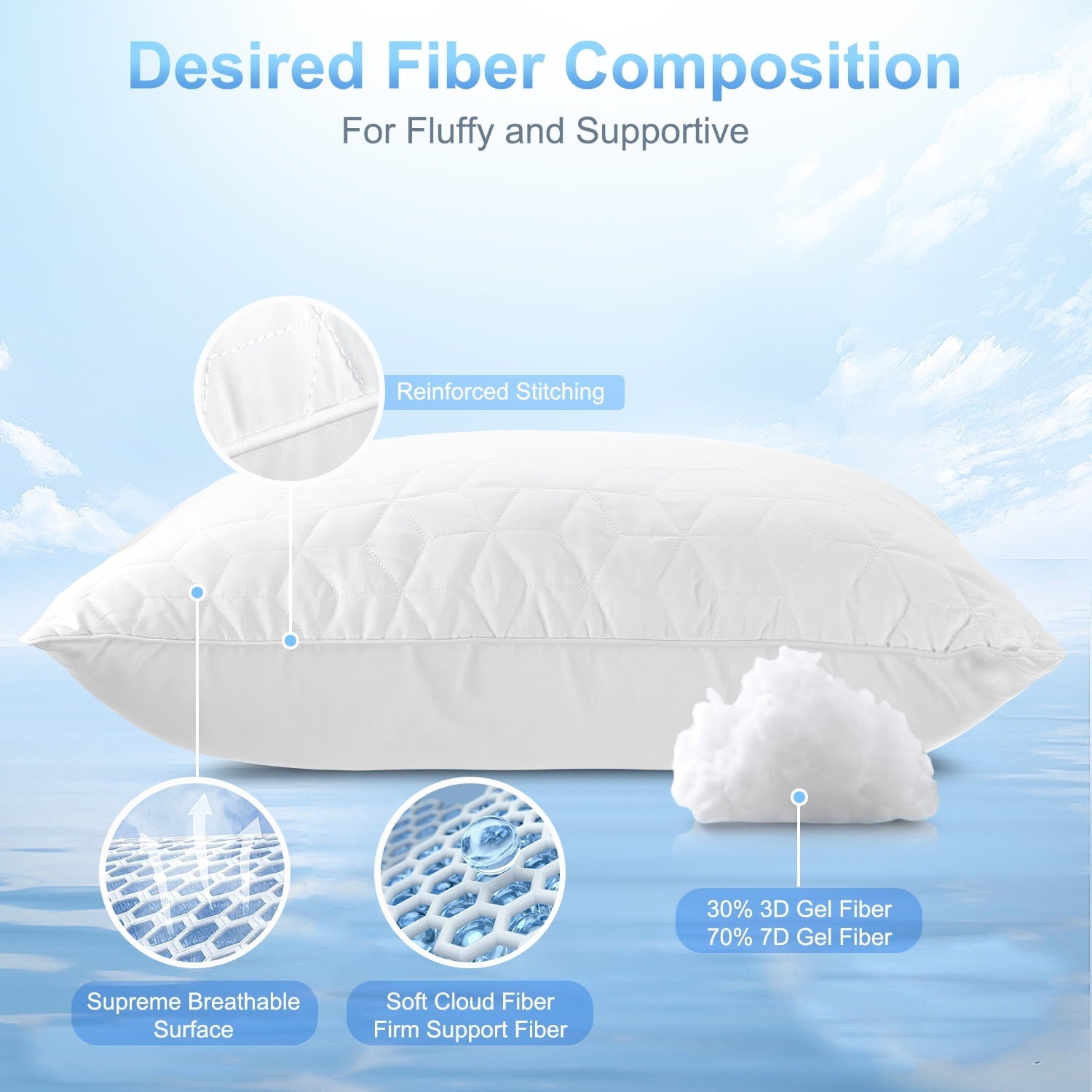 Decorative Plump Bed Pillows for Sleeping 2 pack, King Size Cooling Pillows Hotel Quality with Premium Soft Down Alternative Fill for ... - Decorative Throw Pillow Cushion for Sofa & Bed Detail