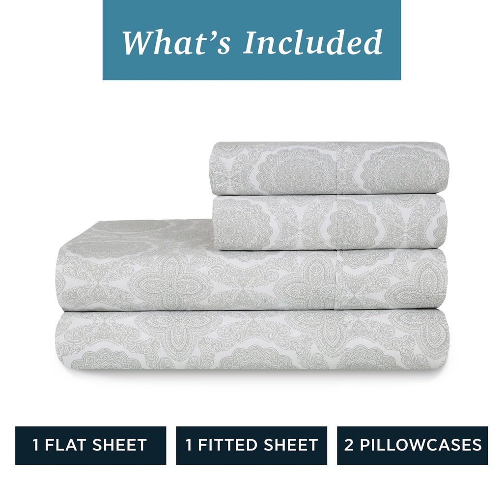 Breathable Luxury 100% Cotton Queen Sheets Set, 4 Piece Bed Sheets Set with HeiQ Fresh, Percale Weave, Hotel Luxury, Ultra Soft Sheets ... - Breathable Egyptian Cotton Flat & Fitted Sheets Detail