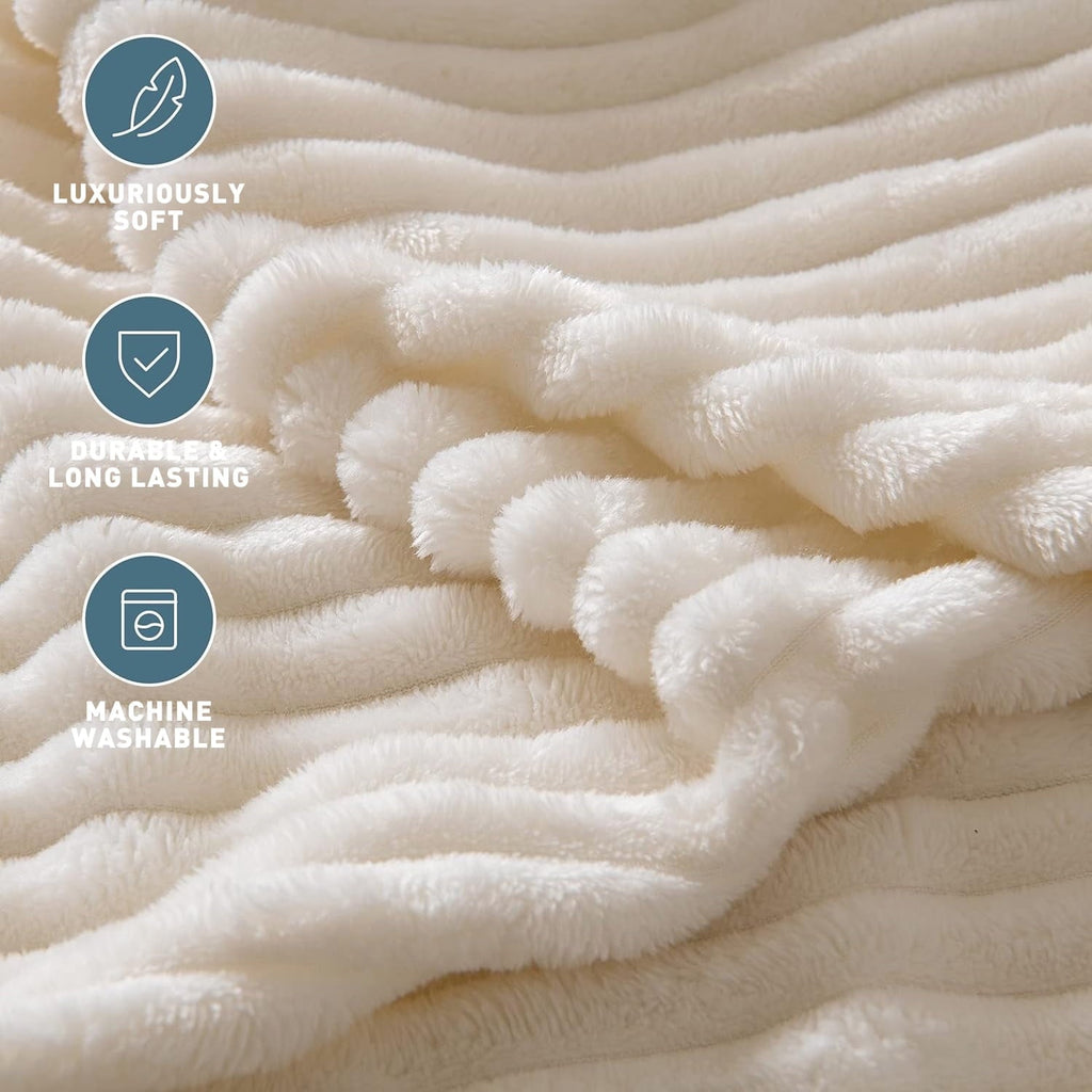 Super Soft Flannel Throw Size Blanket, Extra Soft Lightweight Bed Blanket with Strip , Plush Fuzzy Cozy Throws for Couch, Bed, Sofa Cozy... - Cozy Fleece Throw Blanket for Couch & Bed Detail