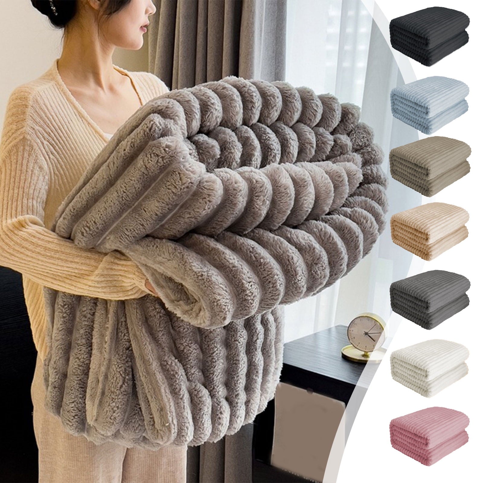Reversible Sherpa Bunny Blanket, Super Soft & Warm Faux Rabbit Fur Throw Blanket, Lightweight Microfiber Machine Washable for Bedroom, ... - Super Soft Reversible Sherpa Flannel Blanket Detail