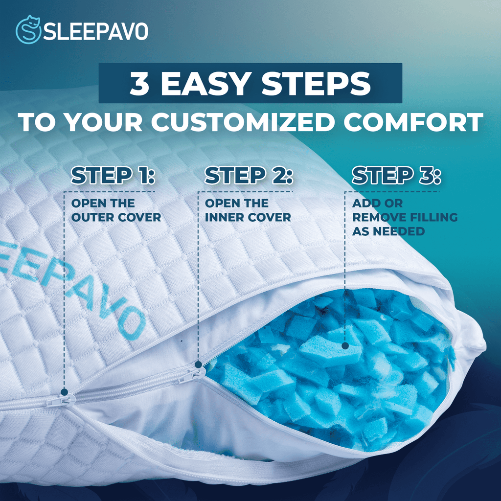 Fluffy Shredded Adjustable Shredded Memory Foam Pillows Queen Size Set of 2 - Extra Soft Cooling Bamboo Bed Pillows for Sleeping - Ba... - Ergonomic Memory Foam Pillow for Neck Pain Support Detail