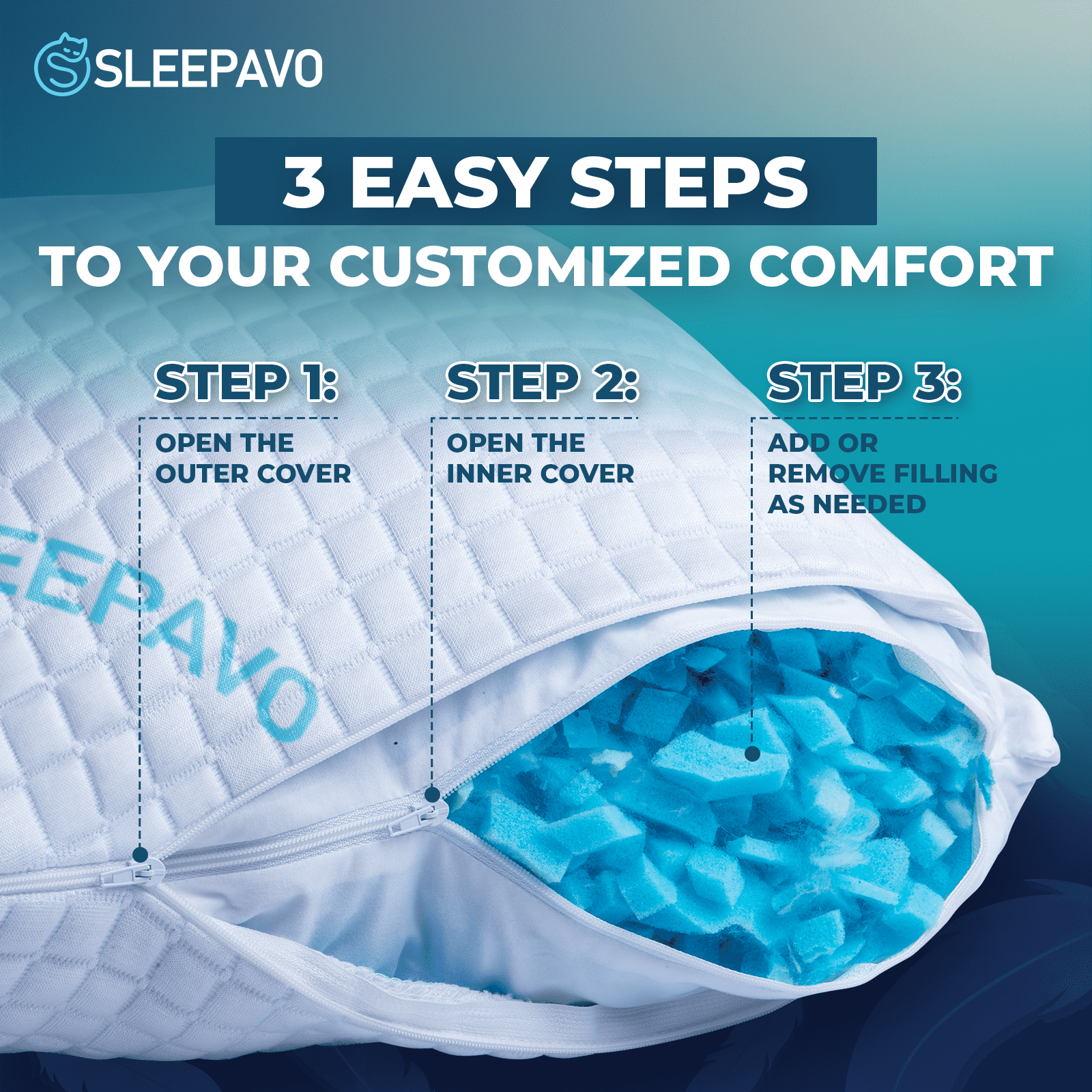 Fluffy Shredded Adjustable Shredded Memory Foam Pillows Queen Size Set of 2 - Extra Soft Cooling Bamboo Bed Pillows for Sleeping - Ba... - Ergonomic Memory Foam Pillow for Neck Pain Support Detail