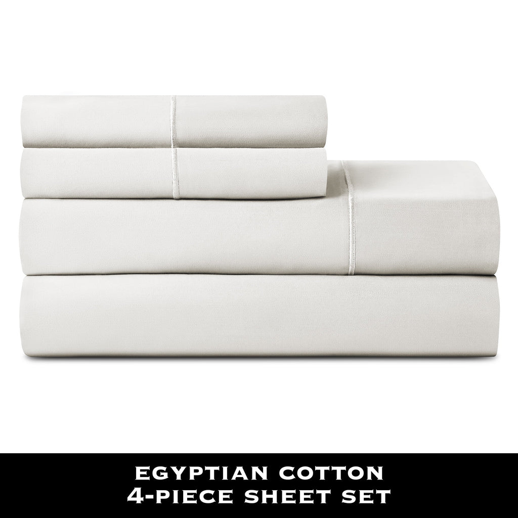 Ultra-Soft 4-Piece 600 Thread Count White Egyptian Cotton Adult Bed Sheet Set, King - Deep Pocket - Luxury Bed Sheet Set with Deep Pockets Detail
