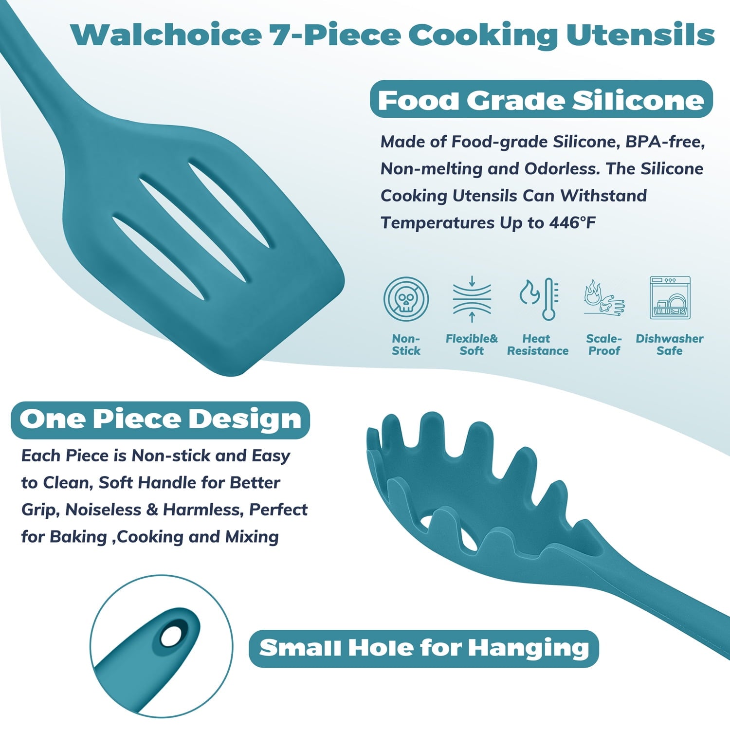 Professional Grade 7-Piece Silicone Cooking Utensils Set, Blue Kitchen Utensils, Non-stick Gadgets Tools Include Slotted Turner, Soup La... - Professional Kitchen Tool for Culinary Enthusiasts Detail