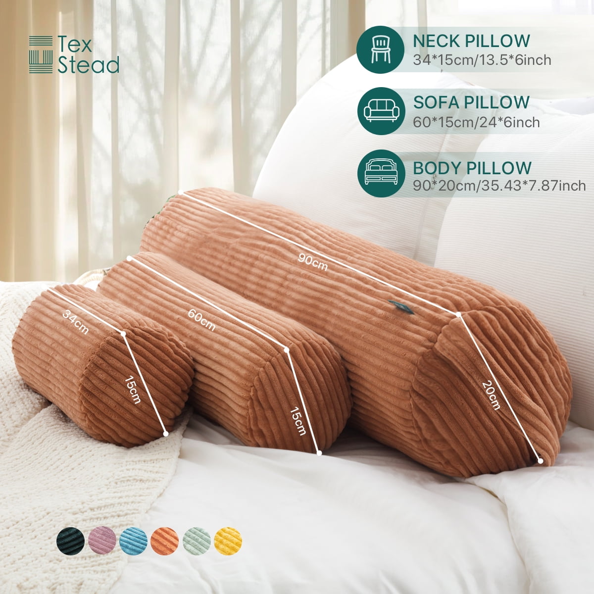 Fluffy Shredded Multifunctional Long Pillow- uitable for yoga,Lumbar and Neck Support Roll Pillow- Orange（6"x14") - Orthopedic Shredded Foam Bed Pillow Set Detail
