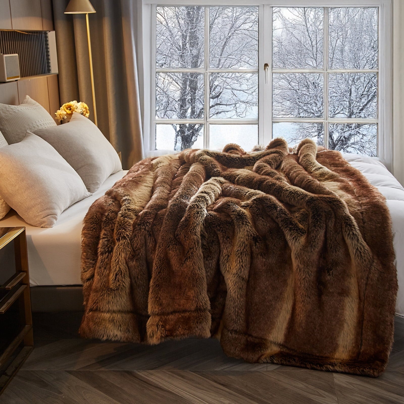 Cozy Fleece Luxury Faux Fur Throw Blanket for Bed Super Thick Warm Long Fluff Fuzzy Blankets for Bedroom Living Room, 60" x 80", ... - Cozy Fleece Throw Blanket for Couch & Bed Detail