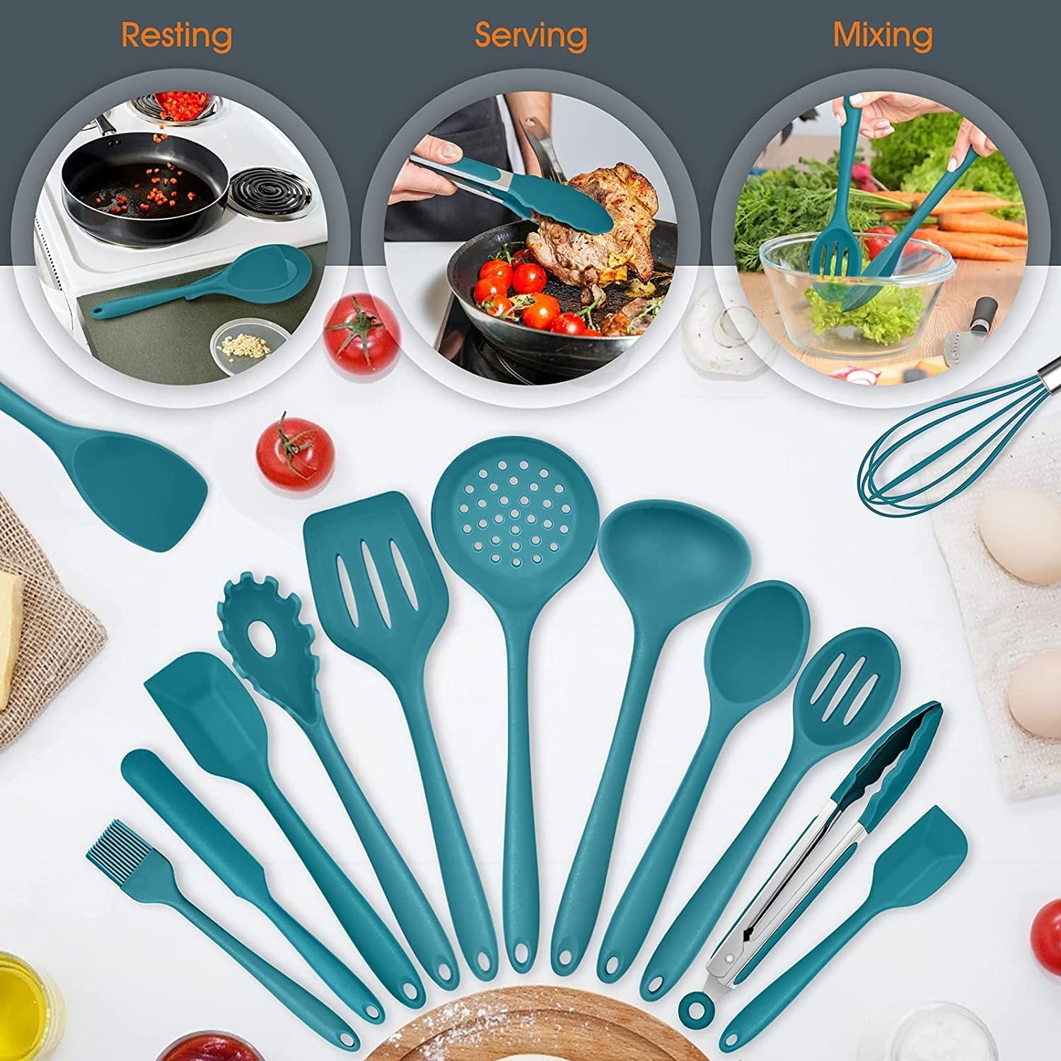 Ergonomic Cooking 15-Piece Kitchen Utensils Set, Silicone Cooking Utensils with Holder, Non-stick Cookware Friendly & Heat Resistant - ... - Heat-Resistant Silicone Cooking Spatula Turner Detail