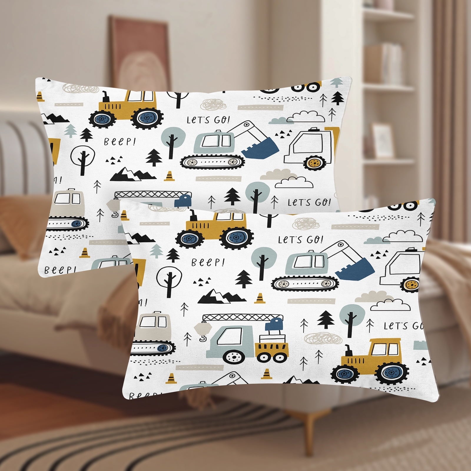 Cooling Sateen Cartoon Excavator Sheet Set for Kids Boys Truck Construction Bedding Set Engineering Vehicle Bed Sheet Sets with 1 Fi... - Breathable Egyptian Cotton Flat & Fitted Sheets Detail