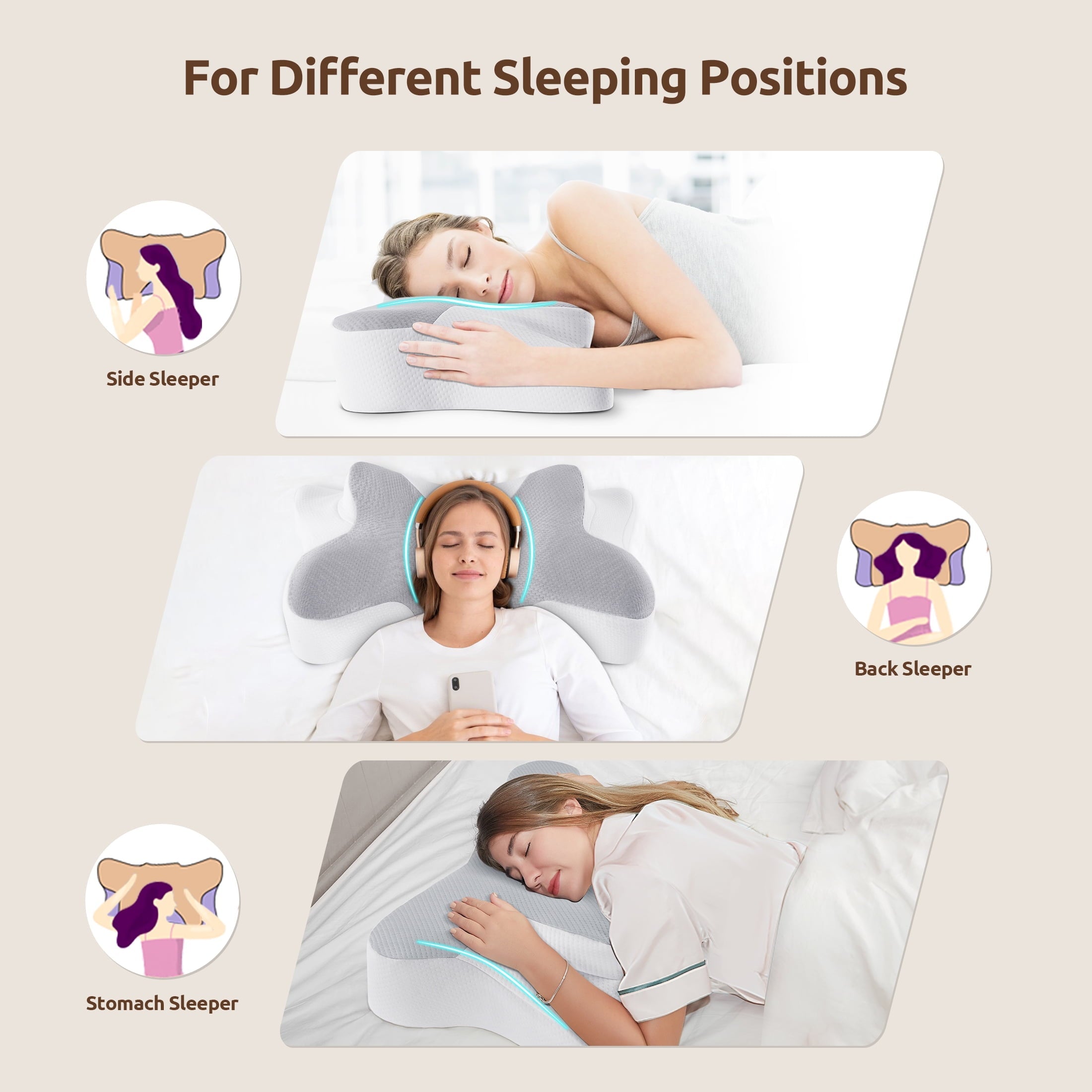 Decorative Plump Memory Foam Pillow for Neck Pain Relief Cervical Sleepers Standard/Queen Gray - Orthopedic Shredded Foam Bed Pillow Set Detail