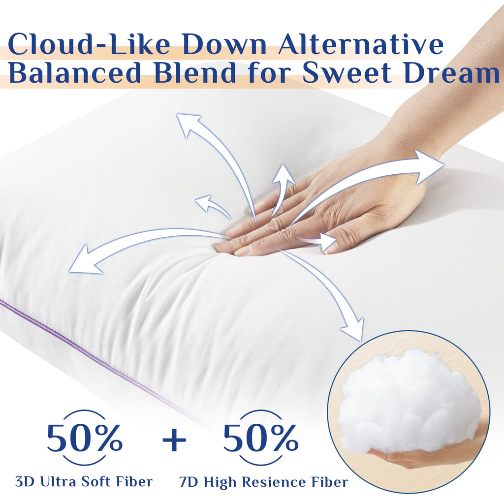 Decorative Plump Pillows Standard Size Set of 2, Hotel Down Alternative Sleeping Bed Pillows for Side Back Stomach Sleepers - Hotel Quality Plush Sleeping Pillows Detail