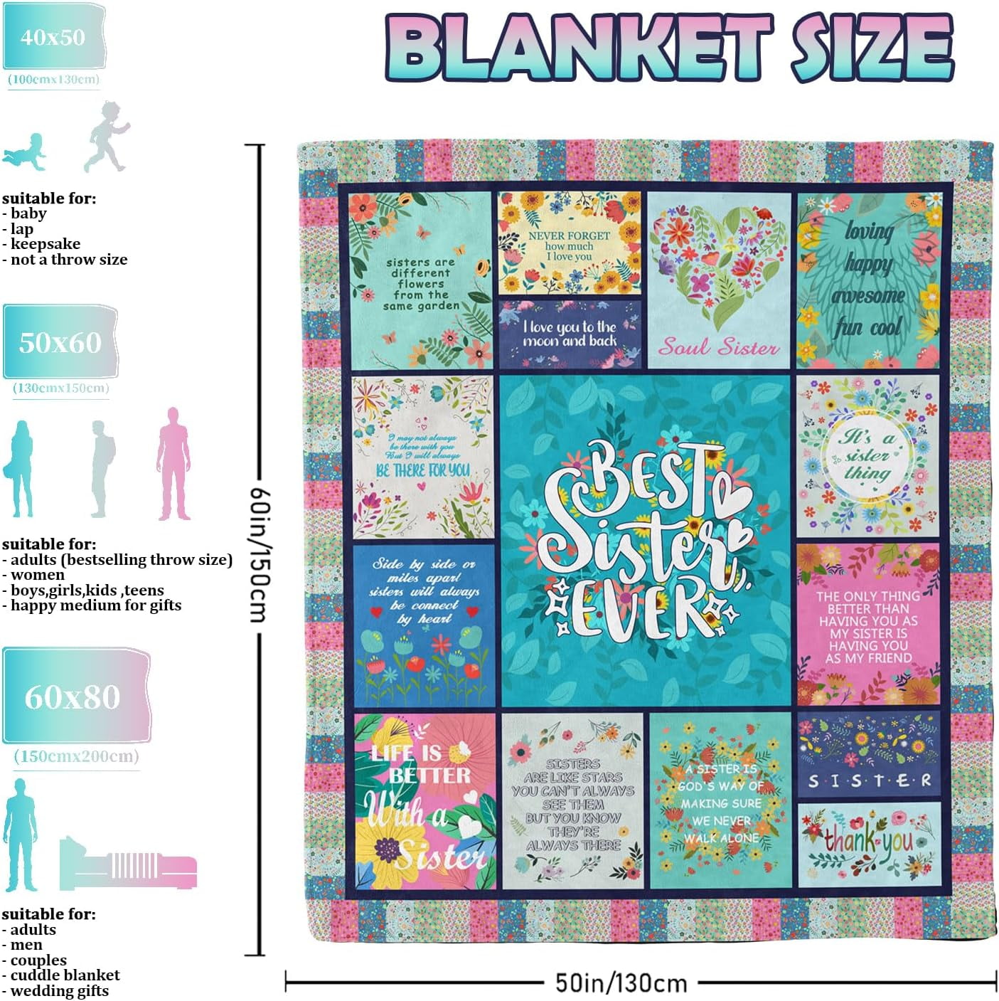 Lightweight Warm Sister Gifts Blanket for Birthday, Mother's Day, Christmas - Big Sister Gift Ideas - Super Soft Reversible Sherpa Flannel Blanket Detail