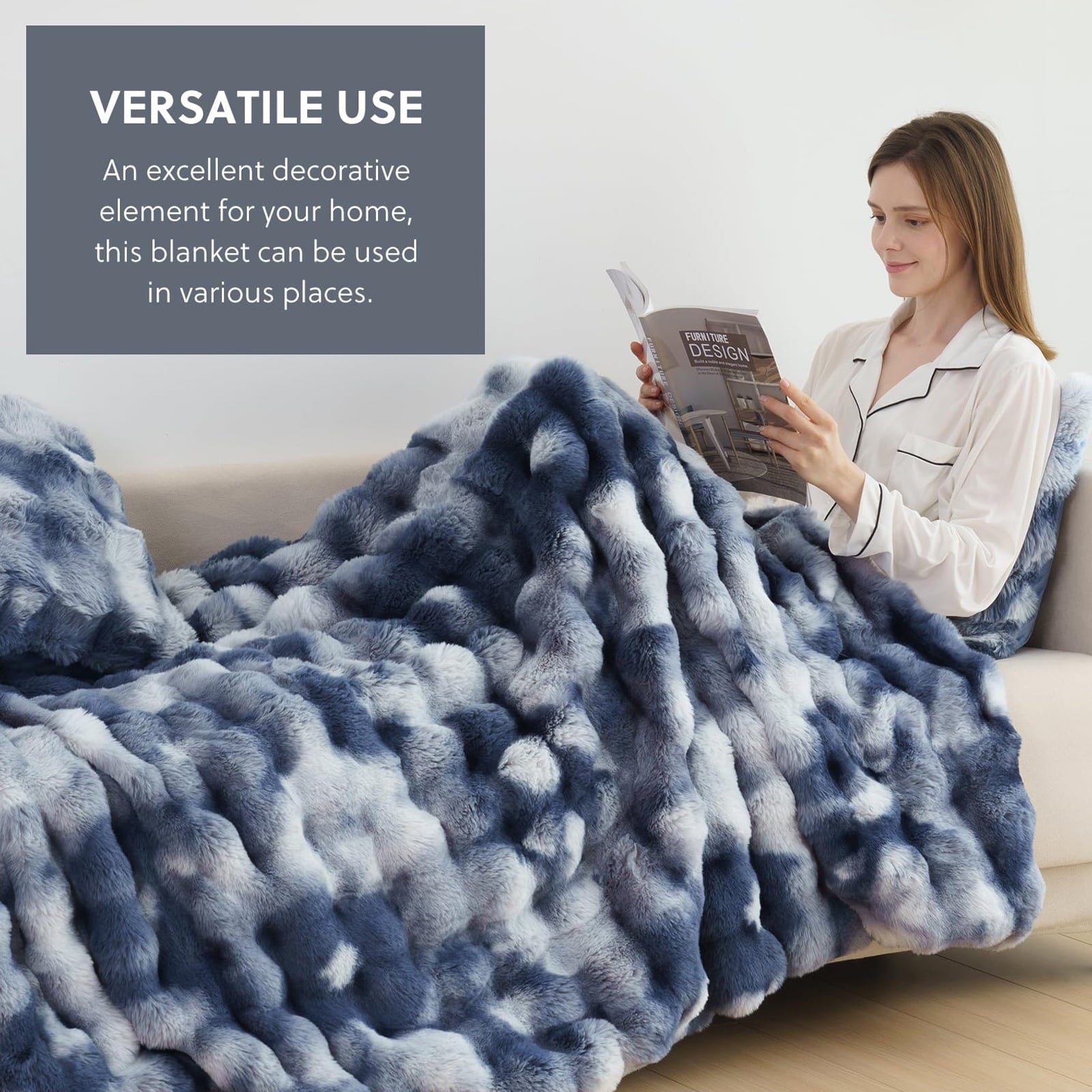 Super Soft Flannel Faux Fur Throw Blanket for Couch Luxury Fluffy Thick Bubble Blanket Warm Cozy Throw for Bedroom Living Room, 50" x 60... - Super Soft Reversible Sherpa Flannel Blanket Detail
