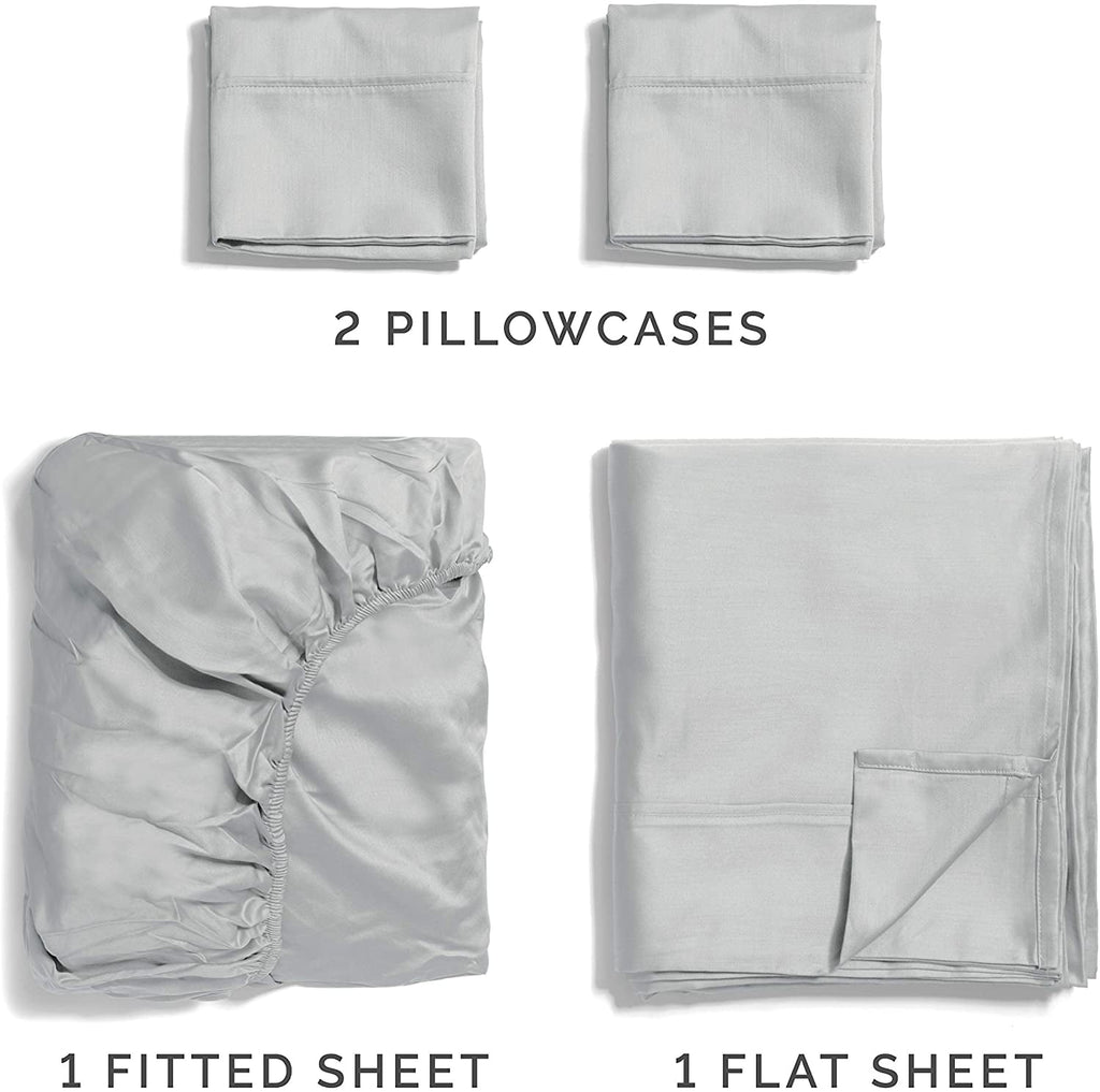 Wrinkle-Resistant 4-Piece 400 Thread Count Cotton Sheet Set - King Size 100% Cotton Sateen Bed Sheets Fits 18"-24" Mattresse... - Breathable Egyptian Cotton Flat & Fitted Sheets Detail