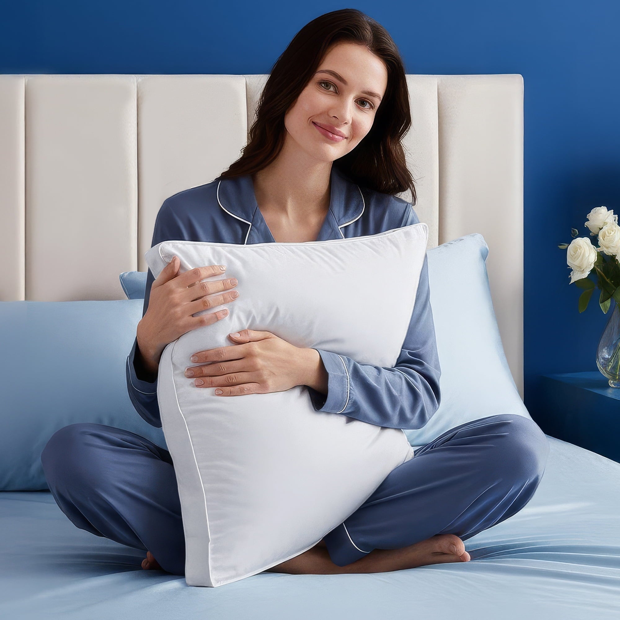 Ergonomic Memory Foam Queen Bed Pillow, 26"L x 18" W, Set of 2, Soft and High-Quality, Gusseted Pillow for All Sleep Positions (White) - Ergonomic Memory Foam Pillow for Neck Pain Support Detail