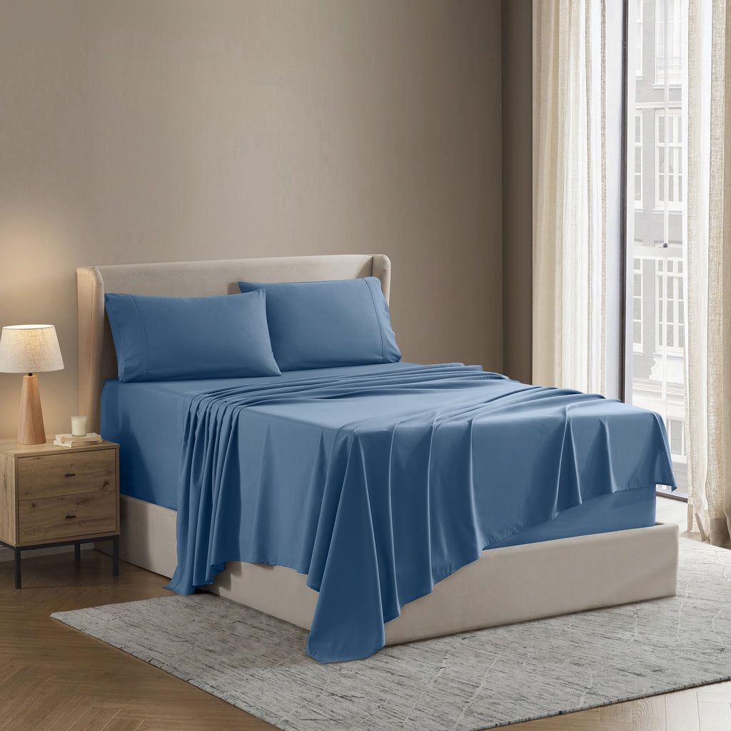 Breathable Luxury Split King Sheet Sets, Deep Pocket 5 Piece, Luxury Soft Microfiber Bed Sheet Sets, BLUE HEAVEN - Premium Ultra-Soft Pillowcase Pair for Sleeping Detail