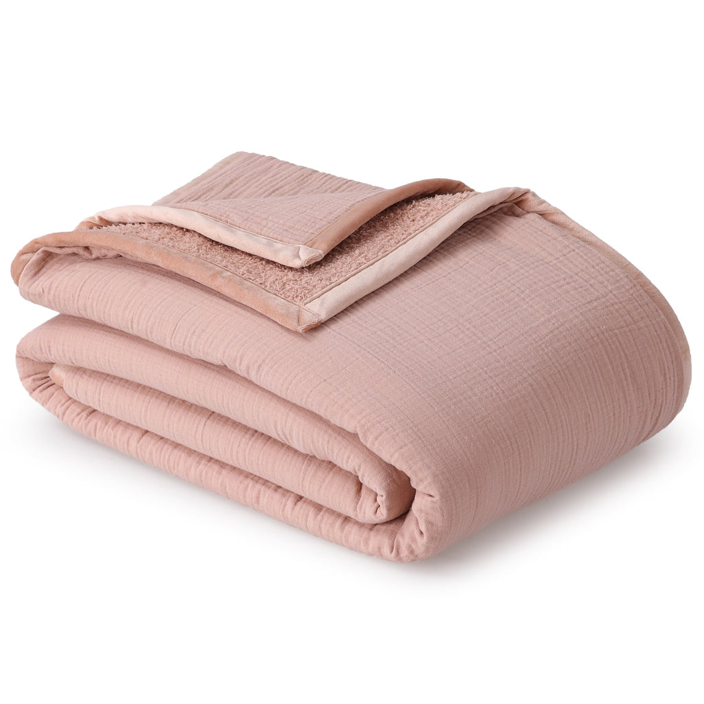 Cozy Fleece Gauze Reverse to Cozy Knit Super Soft Throw Blanket, Oversized, Antique Blush - Luxury Knitted Decorative Throw Blanket with Fringes Detail