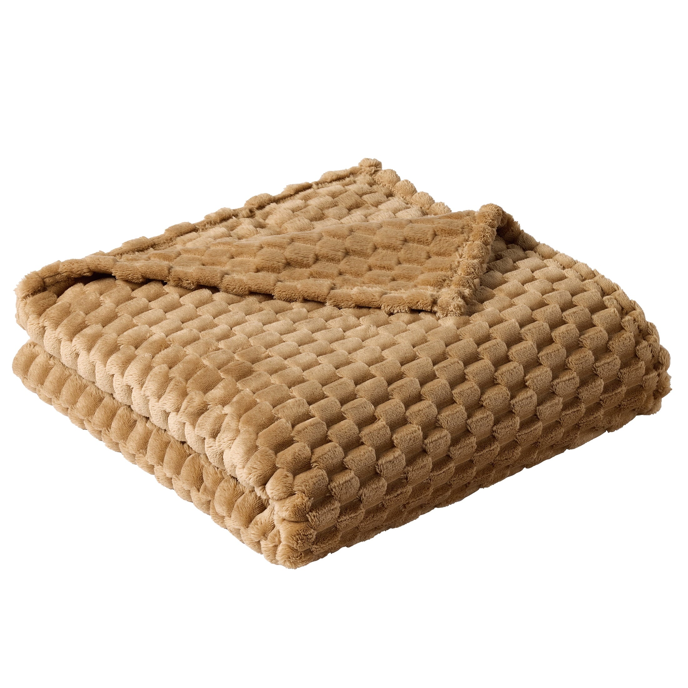 Cozy Fleece Textured Velvet Plush Oversized Throw Blanket in Dark Caramel - Super Soft Reversible Sherpa Flannel Blanket Detail