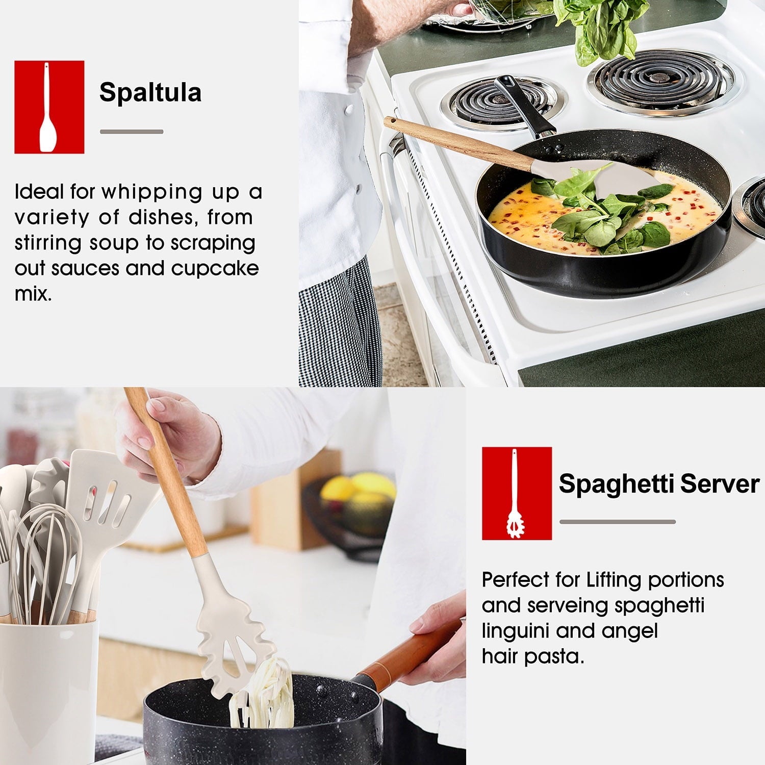 High-Precision Kitchen Utensils Set of 6, Silicone Cooking Utensils with Wooden Handle, Non-Stick Cookware & Heat Resistant, Include... - High-Precision Culinary Tool for Baking & Cooking Detail