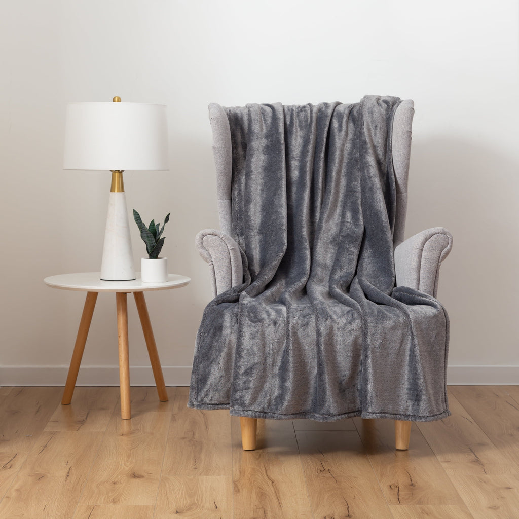 Super Soft Flannel Plush Heathered Soft Oversized Throw Blanket, Gray - Luxury Knitted Decorative Throw Blanket with Fringes Detail