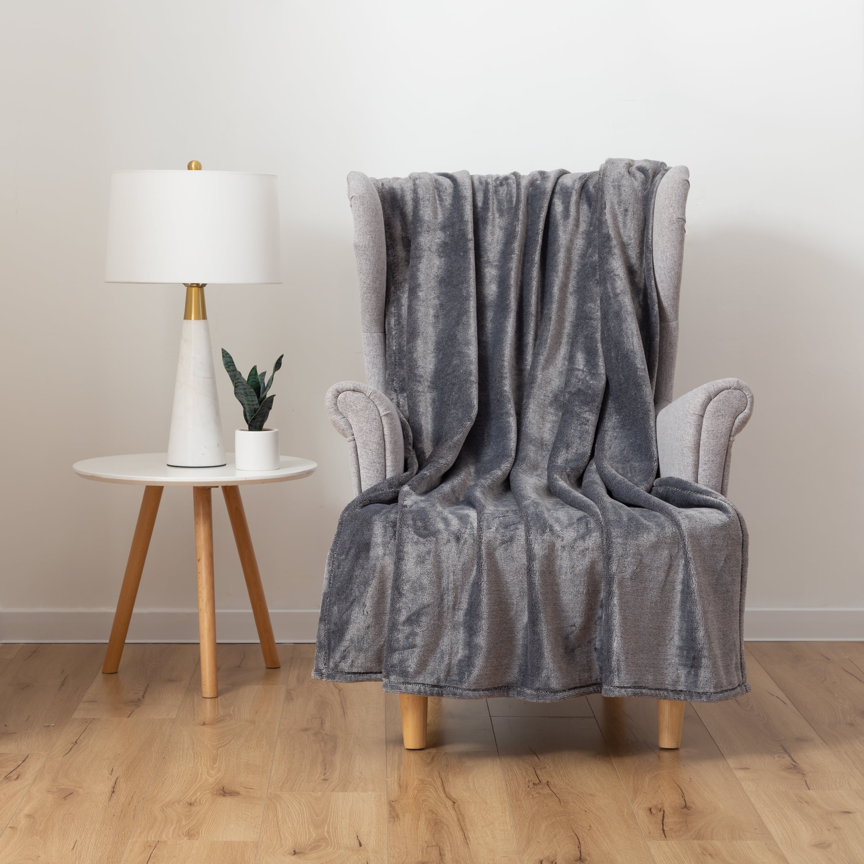 Super Soft Flannel Plush Heathered Soft Oversized Throw Blanket, Gray - Luxury Knitted Decorative Throw Blanket with Fringes Detail