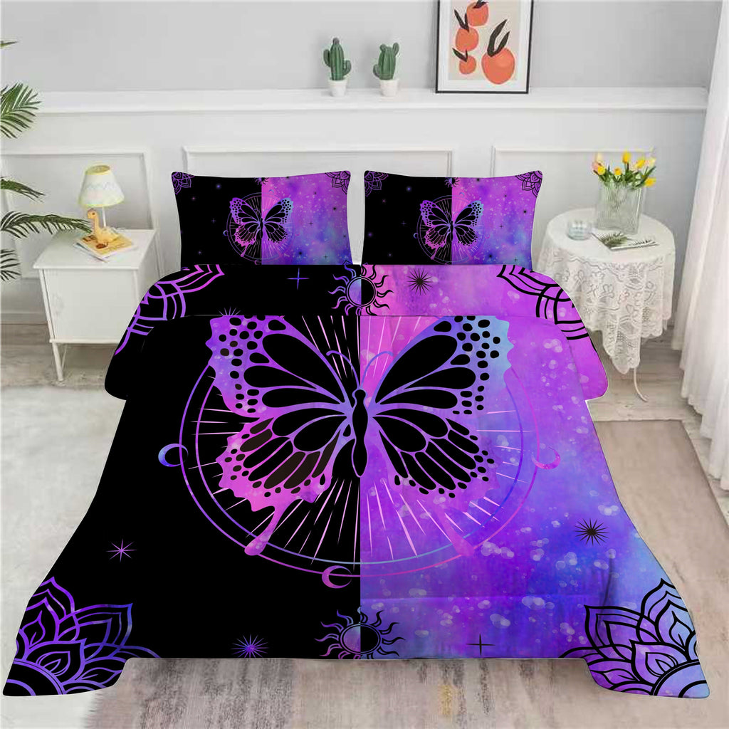 Luxurious Quilted Butterfly Comforter Set Full Size for Girls Kids Teens Black Blue Purple Tie Dye Bedding Set 3 Pieces - Hypoallergenic Ultra-Fluffy Quilt for Winter Detail