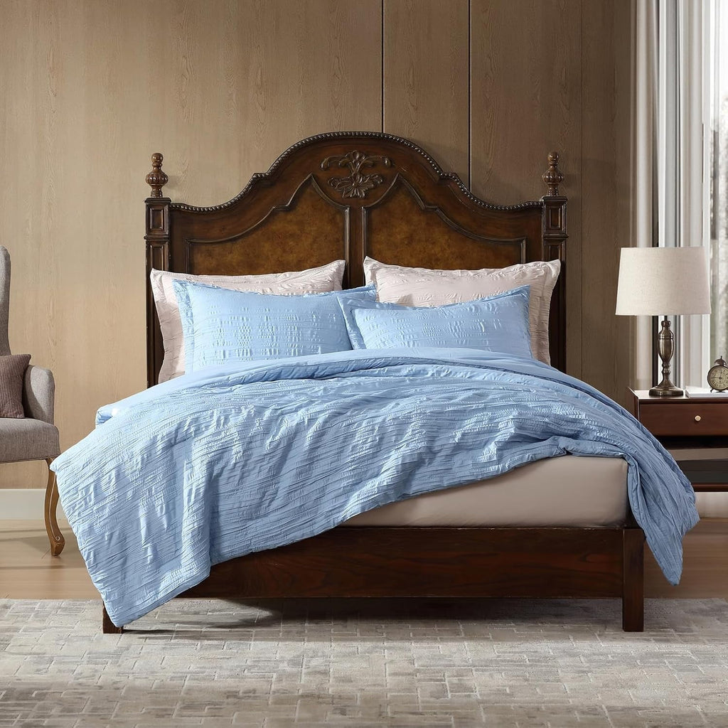 Luxurious Quilted Queen Comforter Set Chambray Blue, 3 Pieces Comforter Set, All Season Lightweight Soft Embossed Bedding (86" x 88" Co... - All-Season Down Alternative Comforter Insert Detail