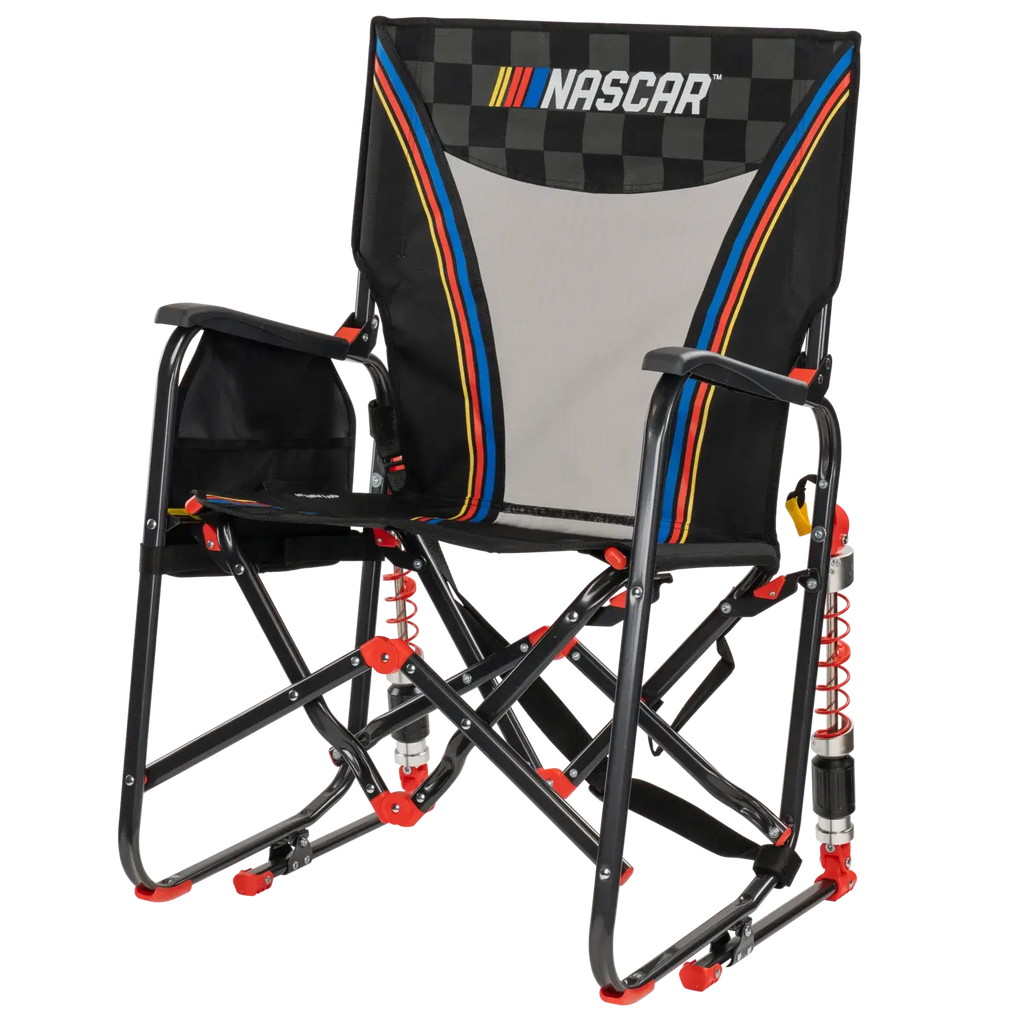 Luxury Camp Adjustable Rocker - NASCAR - Choice 899 - Heavy-Duty Kickback Rocker with Beverage Holder Detail