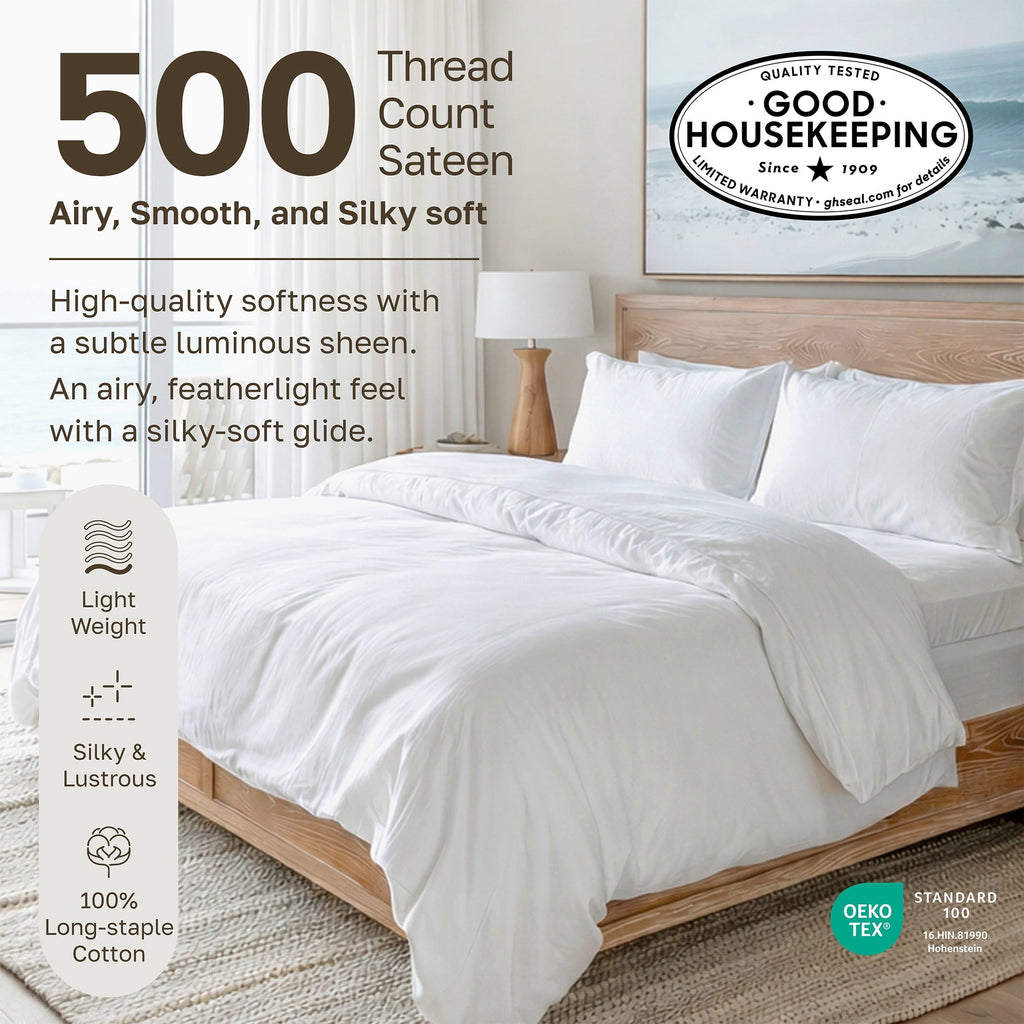 Premium Egyptian Cotton 500-Thread-Count 100% Cotton Sheet White Queen-Sheets Set, 4-Piece Extra Long-Staple Combed Cotton Bedding Sheets for... - Luxury Bed Sheet Set with Deep Pockets Detail