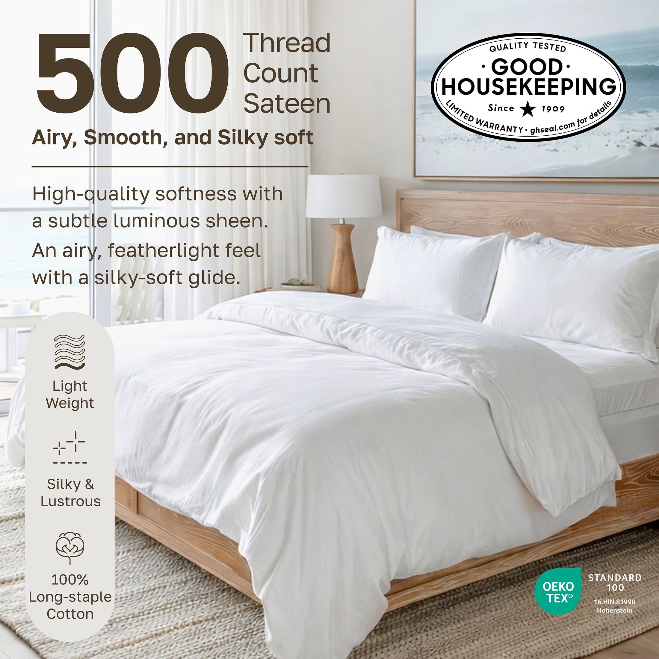 Premium Egyptian Cotton 500-Thread-Count 100% Cotton Sheet White Queen-Sheets Set, 4-Piece Extra Long-Staple Combed Cotton Bedding Sheets for... - Luxury Bed Sheet Set with Deep Pockets Detail