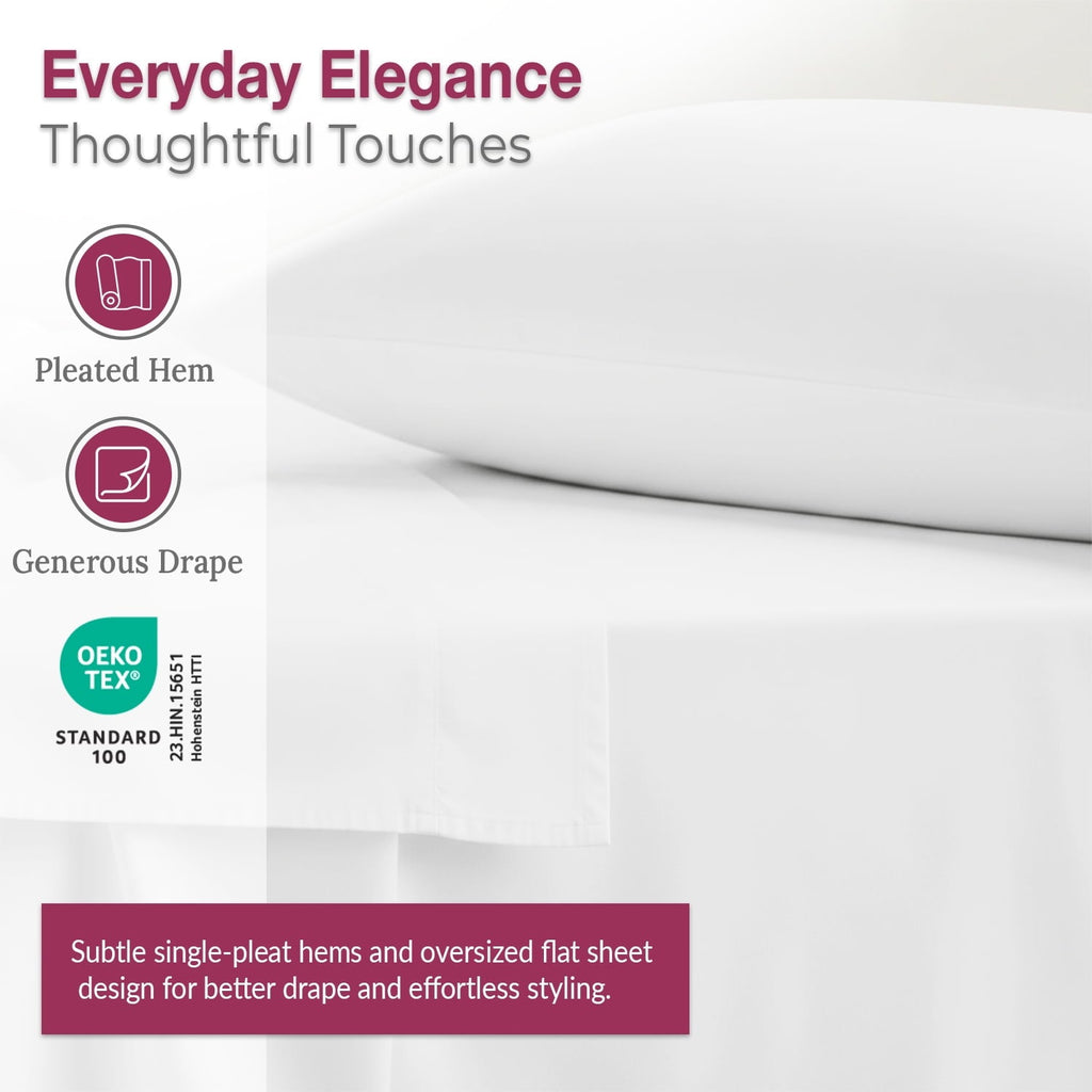 Wrinkle-Resistant 100% Organic Cotton Percale Flat Sheet Twin Size - 1 PC Flat Sheet, White - Crisp, Cool and Strong Bed Linen, Top She... - Luxury Bed Sheet Set with Deep Pockets Detail