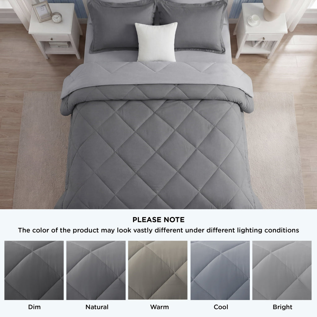 Heavyweight Warmth Queen Reversible Comforter Set - 7 Pieces Grey Bedding, Bed in a Bag with Alternative Comforter, Sheets, Pillowcases ... - Cloud-Like Soft Lightweight Bed Comforter Detail