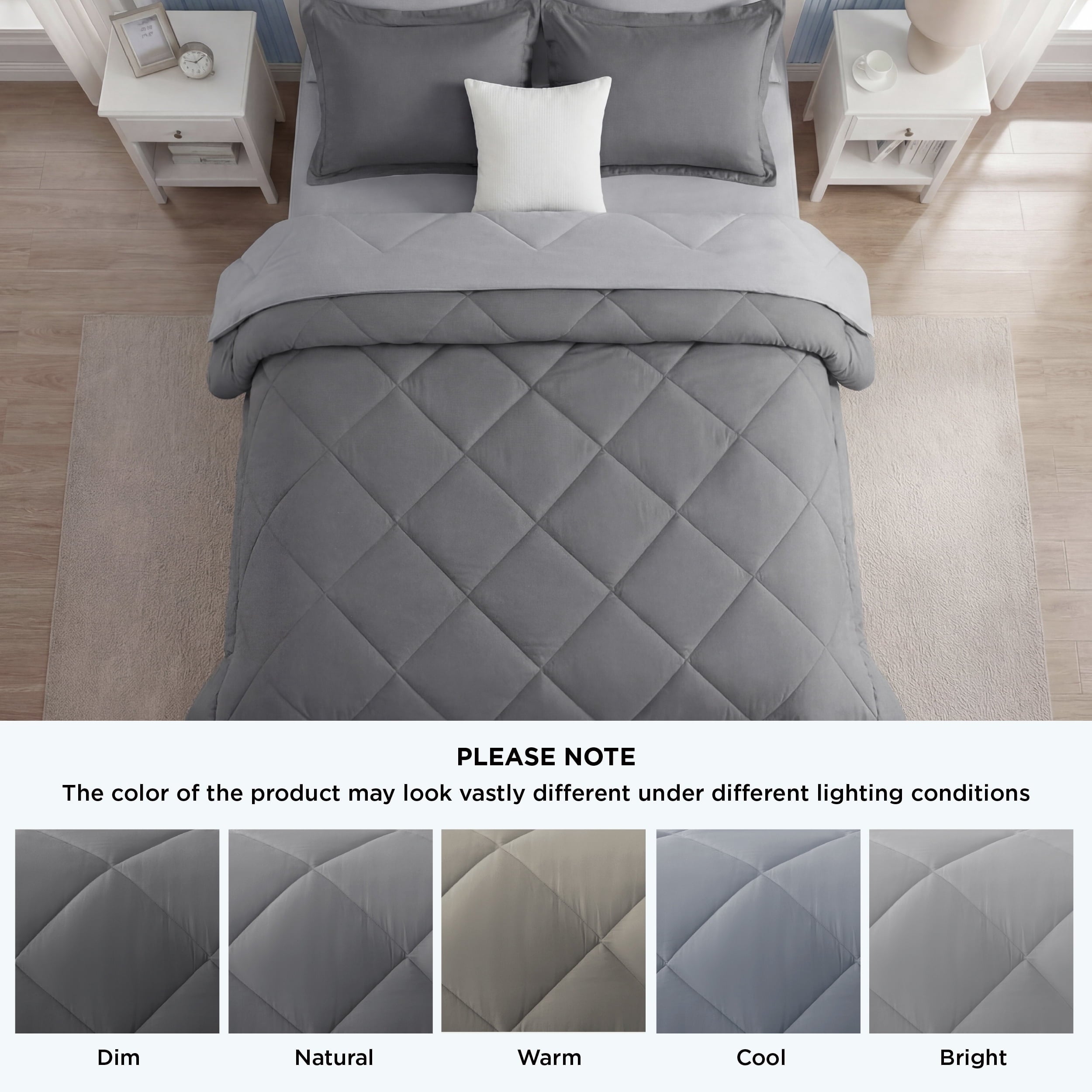 Heavyweight Warmth Queen Reversible Comforter Set - 7 Pieces Grey Bedding, Bed in a Bag with Alternative Comforter, Sheets, Pillowcases ... - Cloud-Like Soft Lightweight Bed Comforter Detail