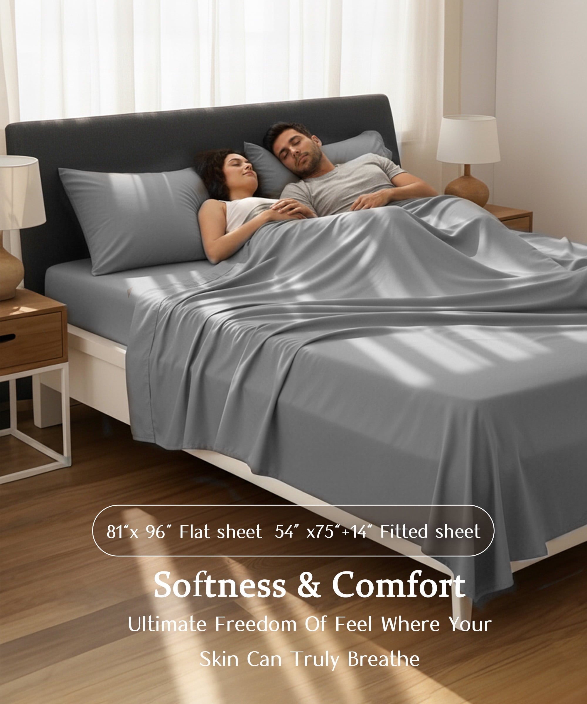 Cooling Sateen Full Size 4 Piece Sheet Set, Comfy Breathable Cooling Bed Sheets Set, Hotel Luxury Bedding, Deep Pockets, Ultra-Soft,... - Premium Ultra-Soft Pillowcase Pair for Sleeping Detail