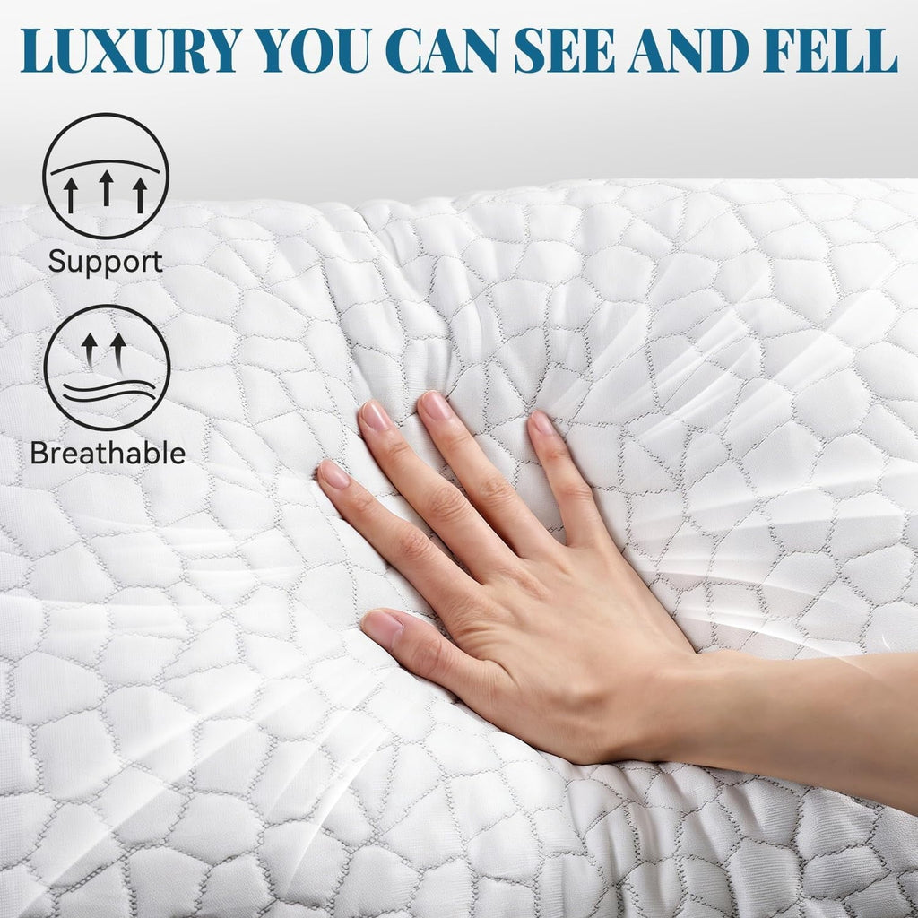 Orthopedic Support Shredded Memory Foam Pillows for Sleeping, Bed Pillows Queen Size Set of 2 Pack Adjustable for Side and Back Sleeper ... - Orthopedic Shredded Foam Bed Pillow Set Detail