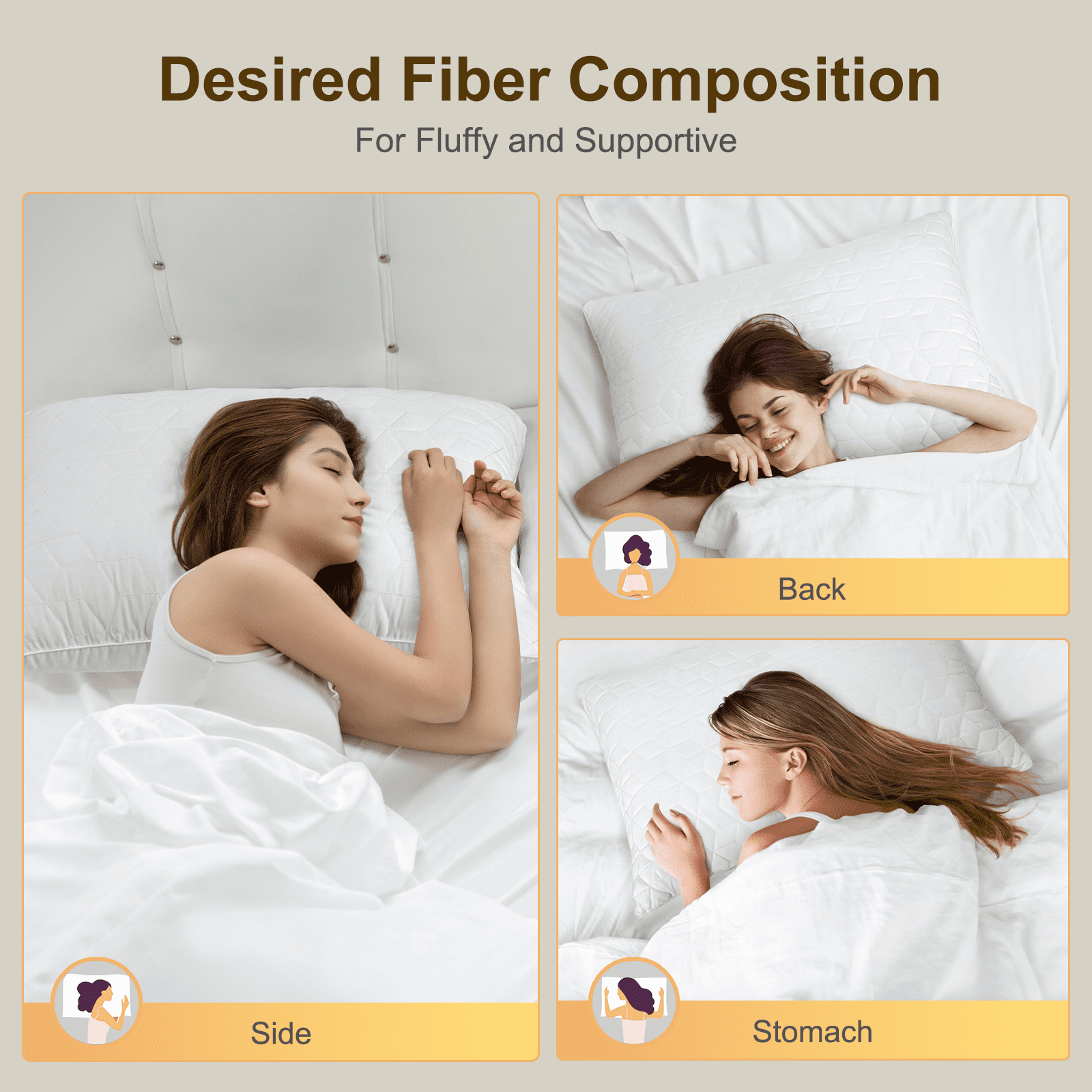 Decorative Plump Bed Pillows Queen Size Set of 2, Hotel Gusseted Pillows for Sleeping, Alternative to Down Pillows, Soft Supportive & ... - Decorative Throw Pillow Cushion for Sofa & Bed Detail