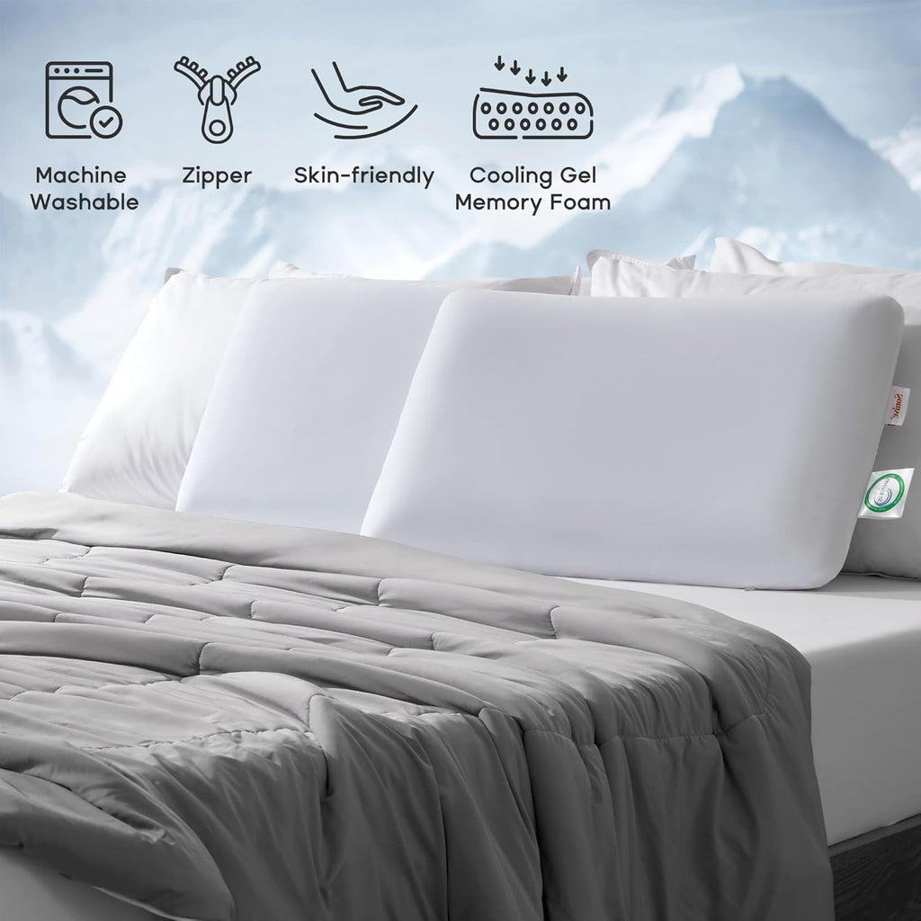Hotel Collection Ultra Thin Cooling Memory Foam Pillows, Summer Bed Pillows for Back, Stomach or Side Sleepers, Flat Pillow with Washa... - Orthopedic Shredded Foam Bed Pillow Set Detail