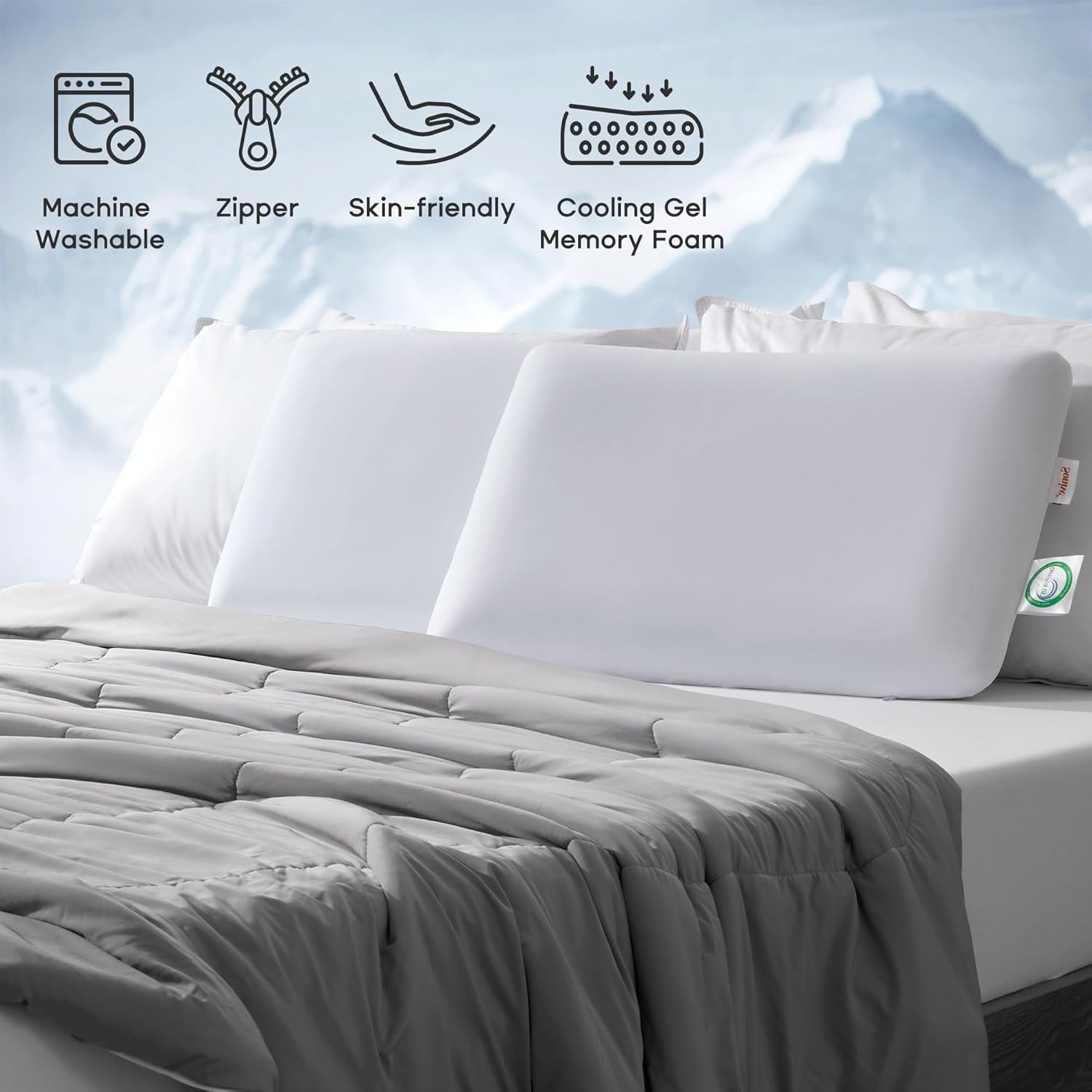 Hotel Collection Ultra Thin Cooling Memory Foam Pillows, Summer Bed Pillows for Back, Stomach or Side Sleepers, Flat Pillow with Washa... - Orthopedic Shredded Foam Bed Pillow Set Detail