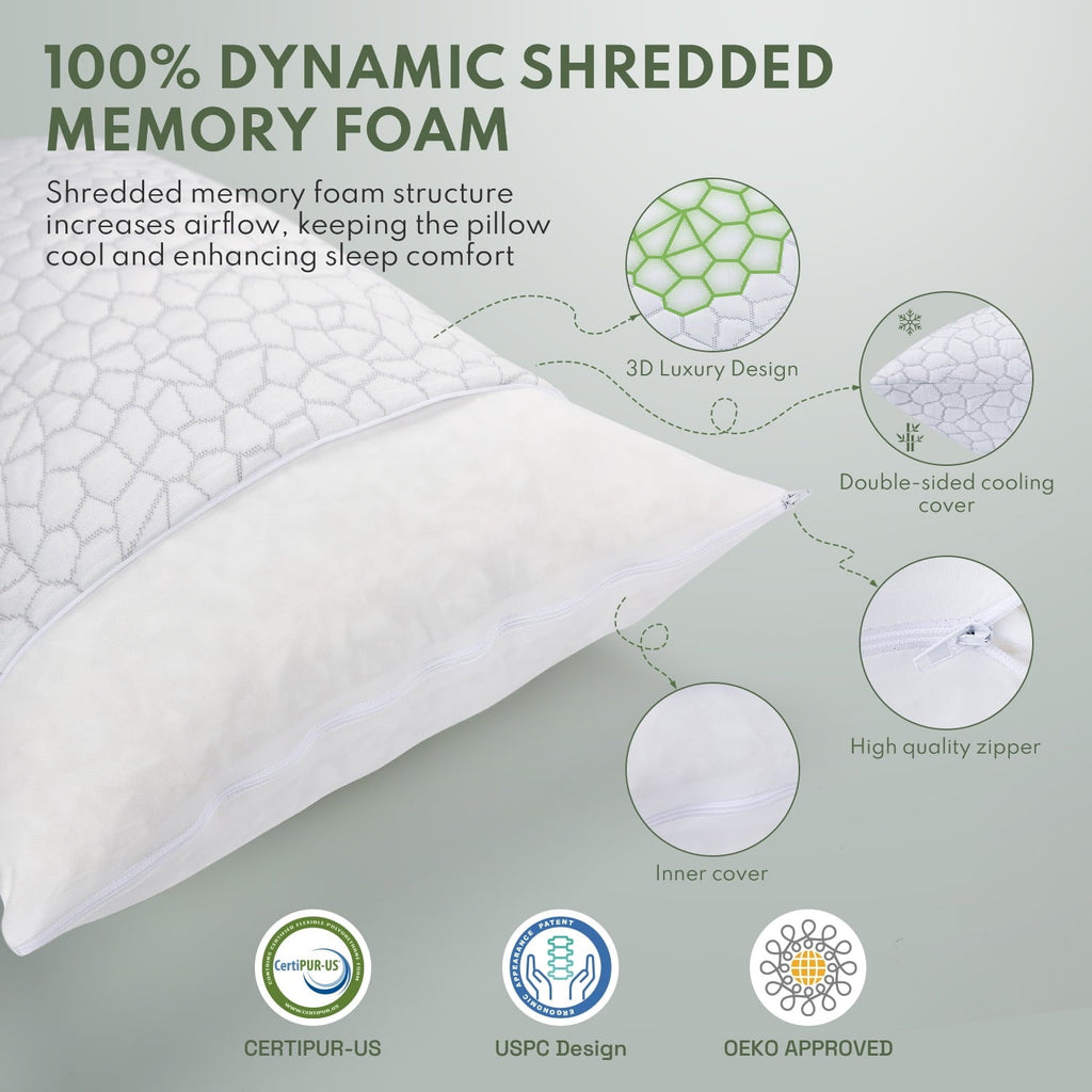 Decorative Plump Cooling Memory Foam Queen Pillows for bed 2 Pack,Adjustable Support & Heat Dissipation Tech for Side,Back,Stomach & H... - Hotel Quality Plush Sleeping Pillows Detail